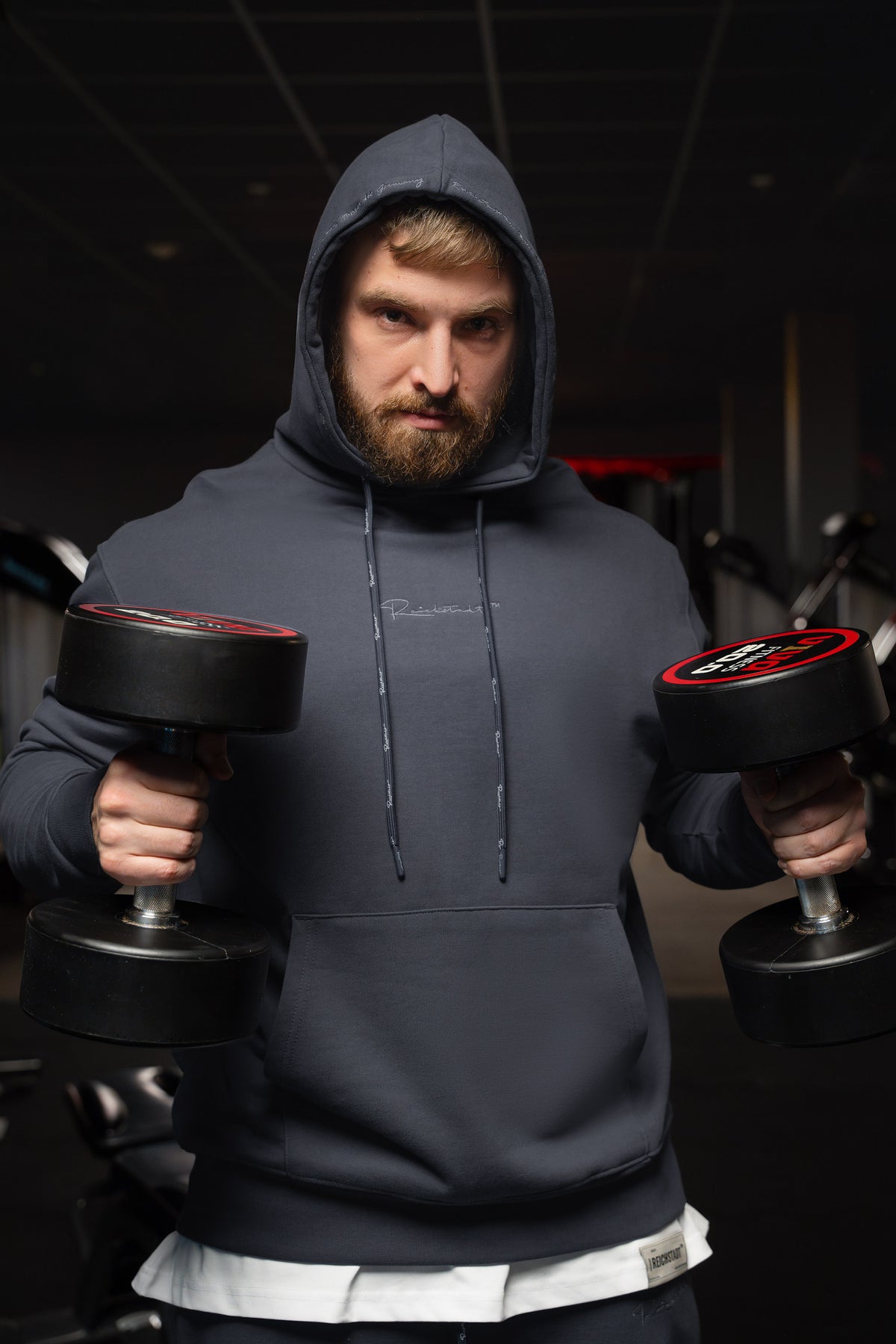 Herren Regular Fit Sport Hoodie Marken-Stick in Anthracite – Reichstadt – Ansicht 7