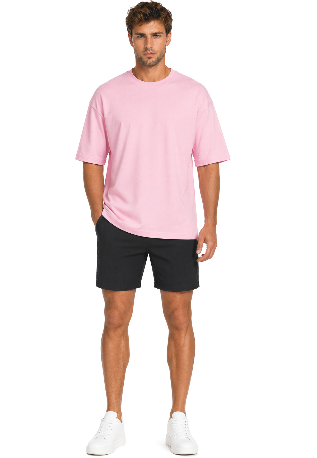 Herren Regular Fit T-Shirt Shoulder Drop in Pink – Reichstadt – Ansicht 7