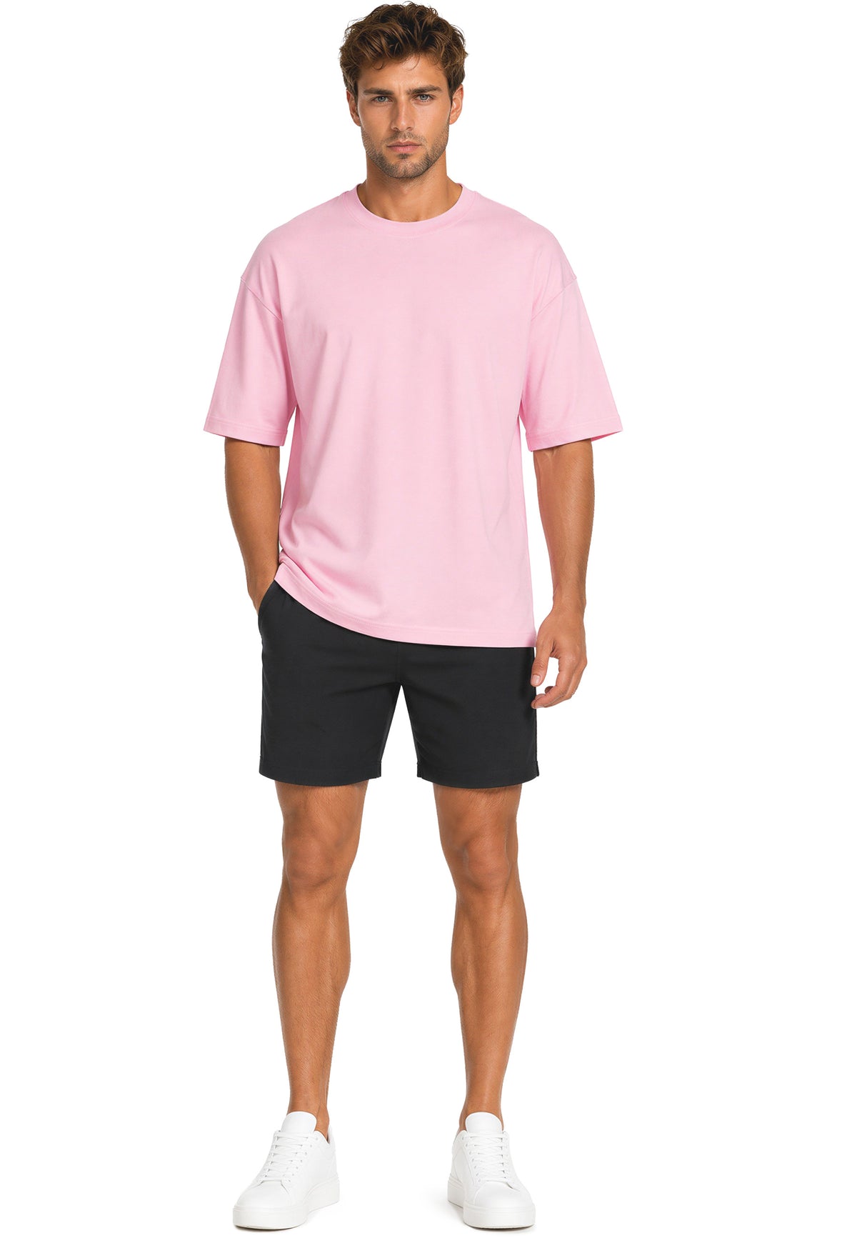 Herren Regular Fit T-Shirt Shoulder Drop in Pink – Reichstadt – Ansicht 7