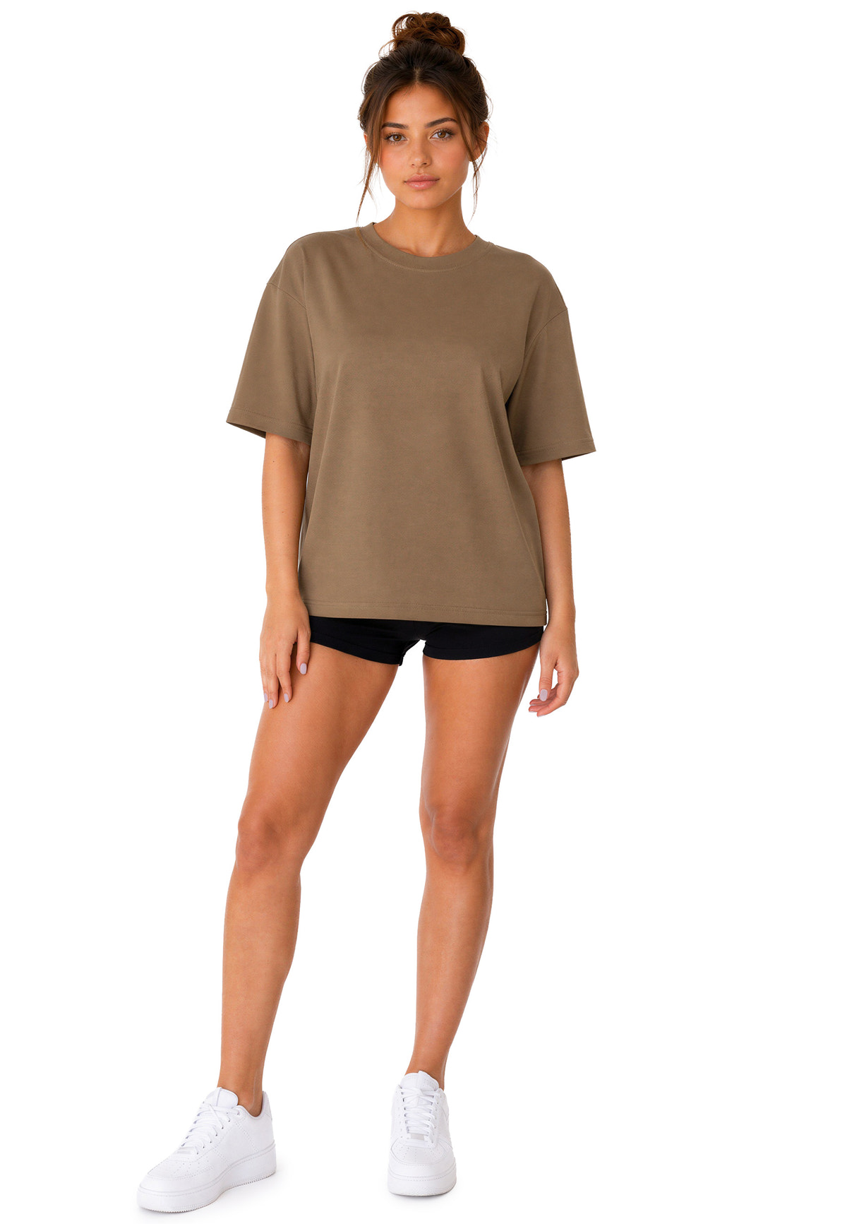 Damen Regular Fit T-Shirt Shoulder Drop in Khaki – Reichstadt – Ansicht 7