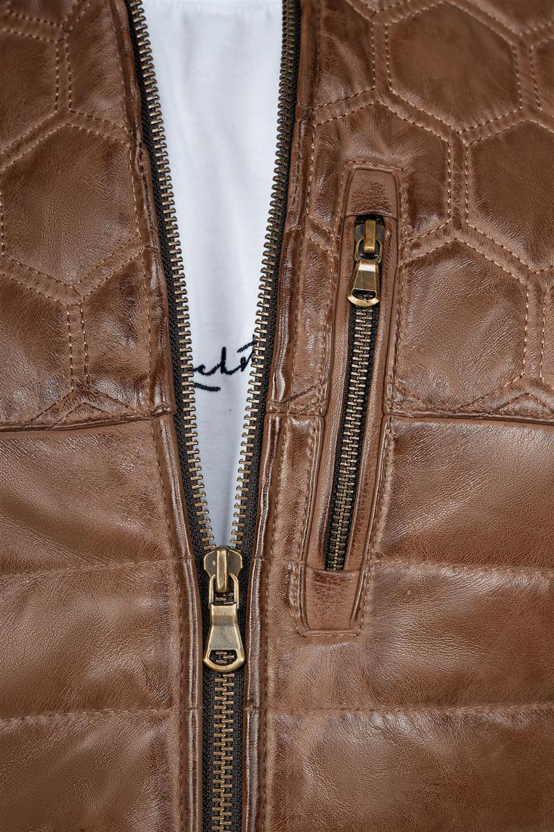 Herren Slim Fit Echtlederjacke Echtleder in Cognac – Reichstadt – Ansicht 7