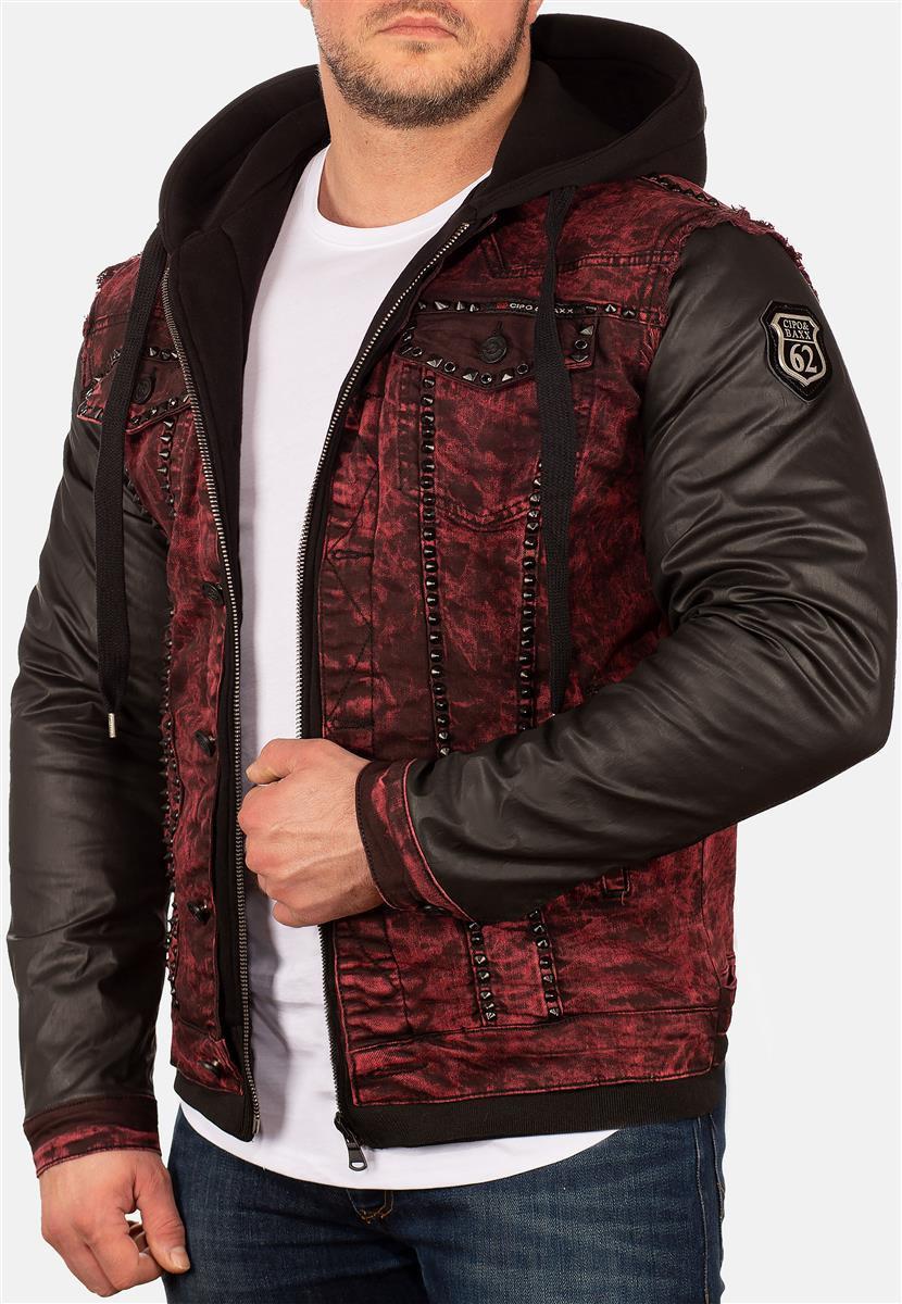 Herren Bequem Kapuzen Sweatjacke Denim in Bordeaux – Cipo & Baxx – Ansicht 7