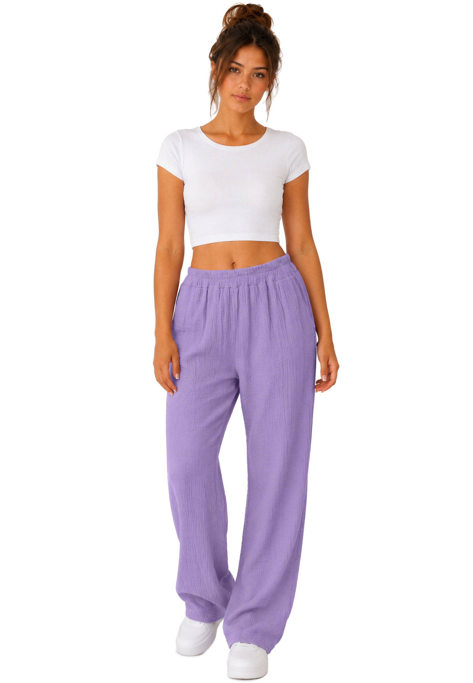 Damen Oversized Hose Musselin 25RSW082 - Purple