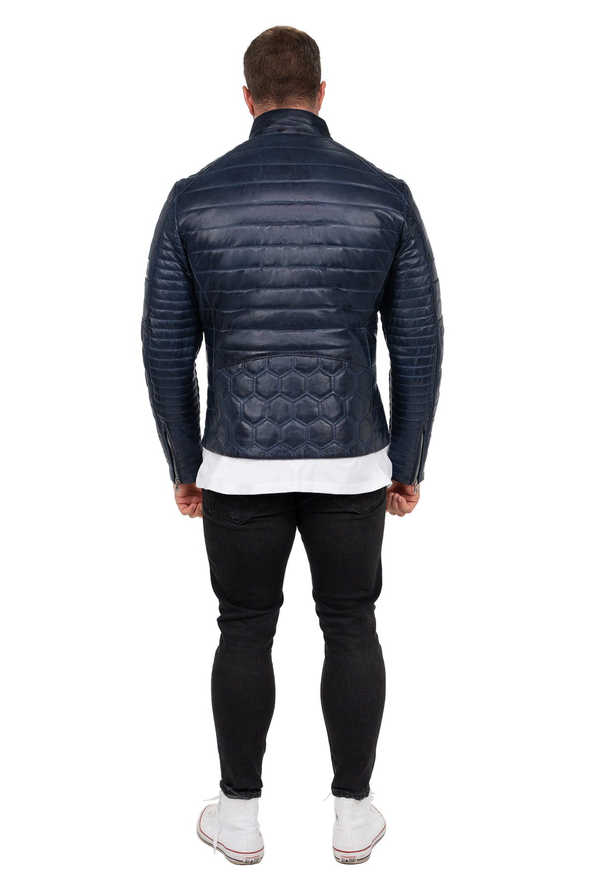 Herren Slim Fit Echtlederjacke Echtleder in Navy – Reichstadt – Ansicht 7