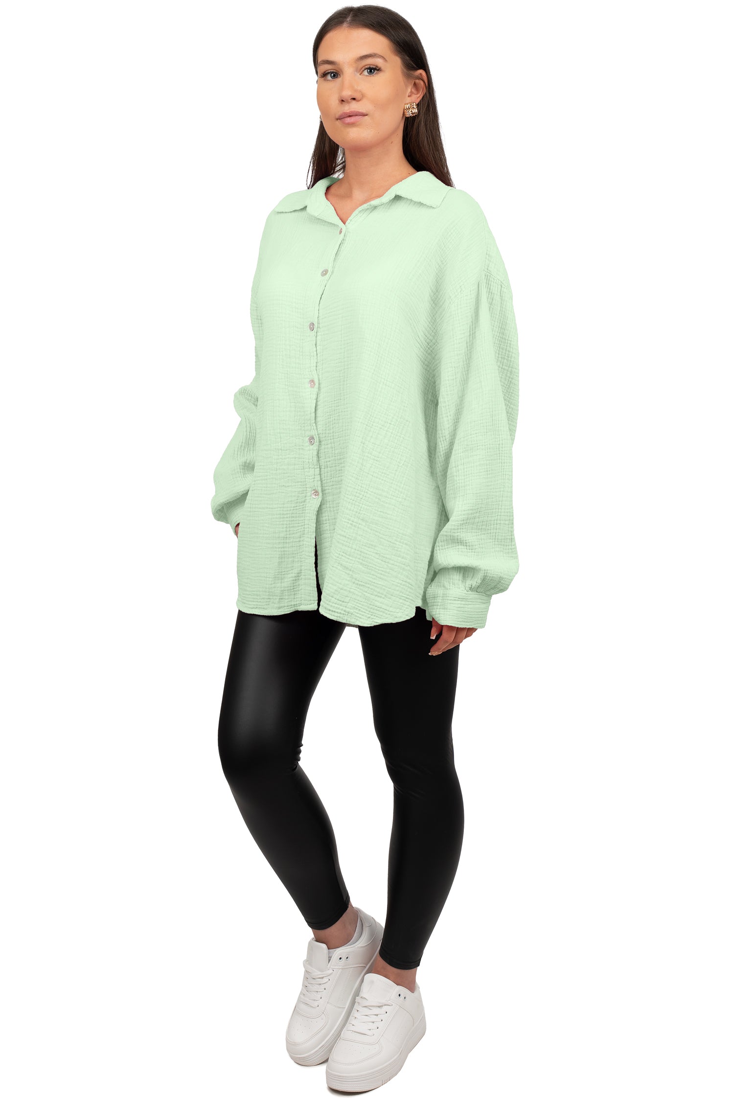 Damen Relaxed Fit Bluse Musselin 25RSW080 - Mint