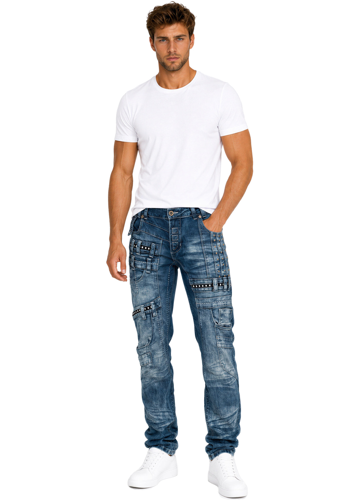 Herren Regular Fit Jeans Stonewashed in Blue – Kosmo Lupo – Ansicht 7