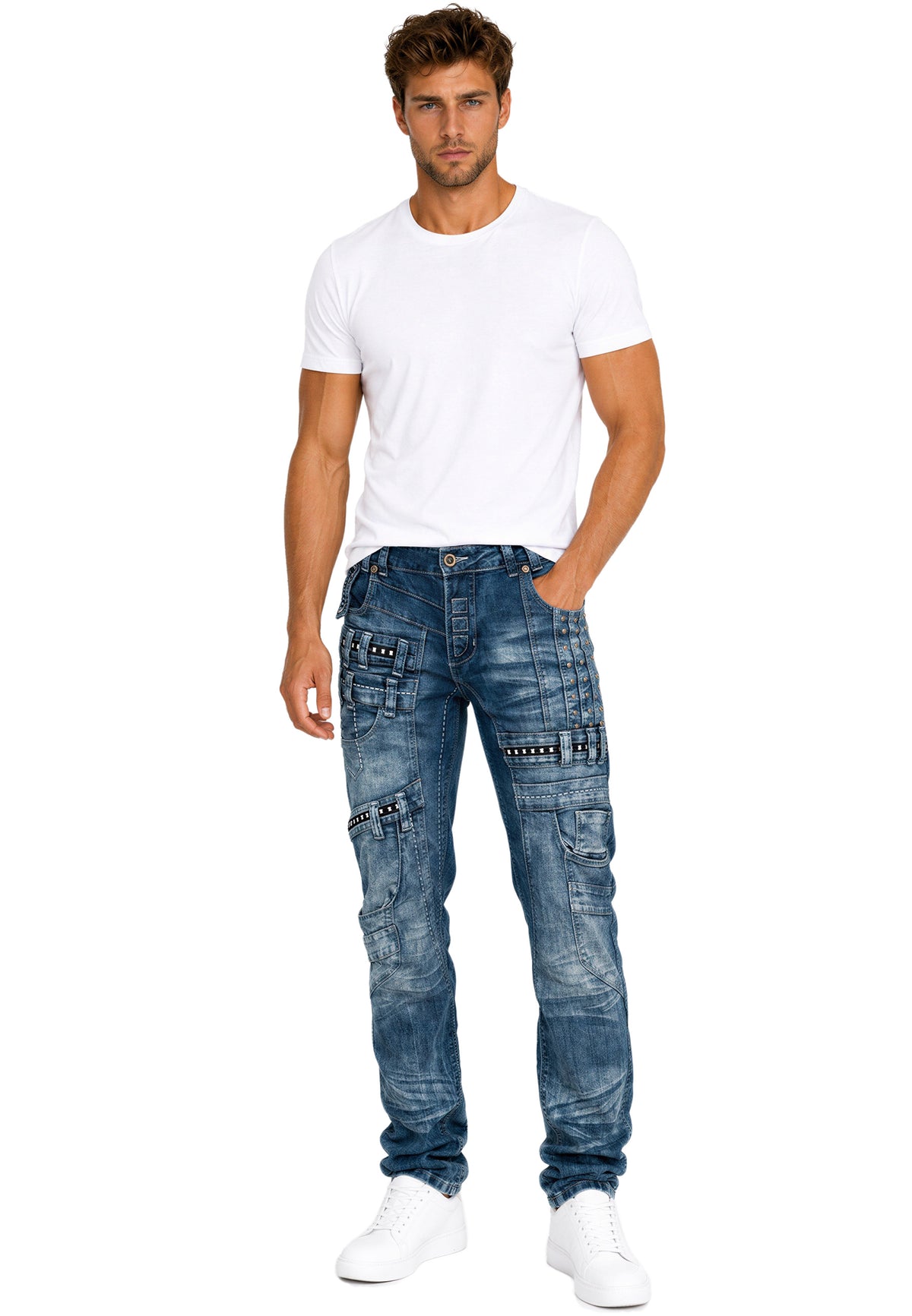 Herren Regular Fit Jeans Stonewashed in Blue – Kosmo Lupo – Ansicht 7