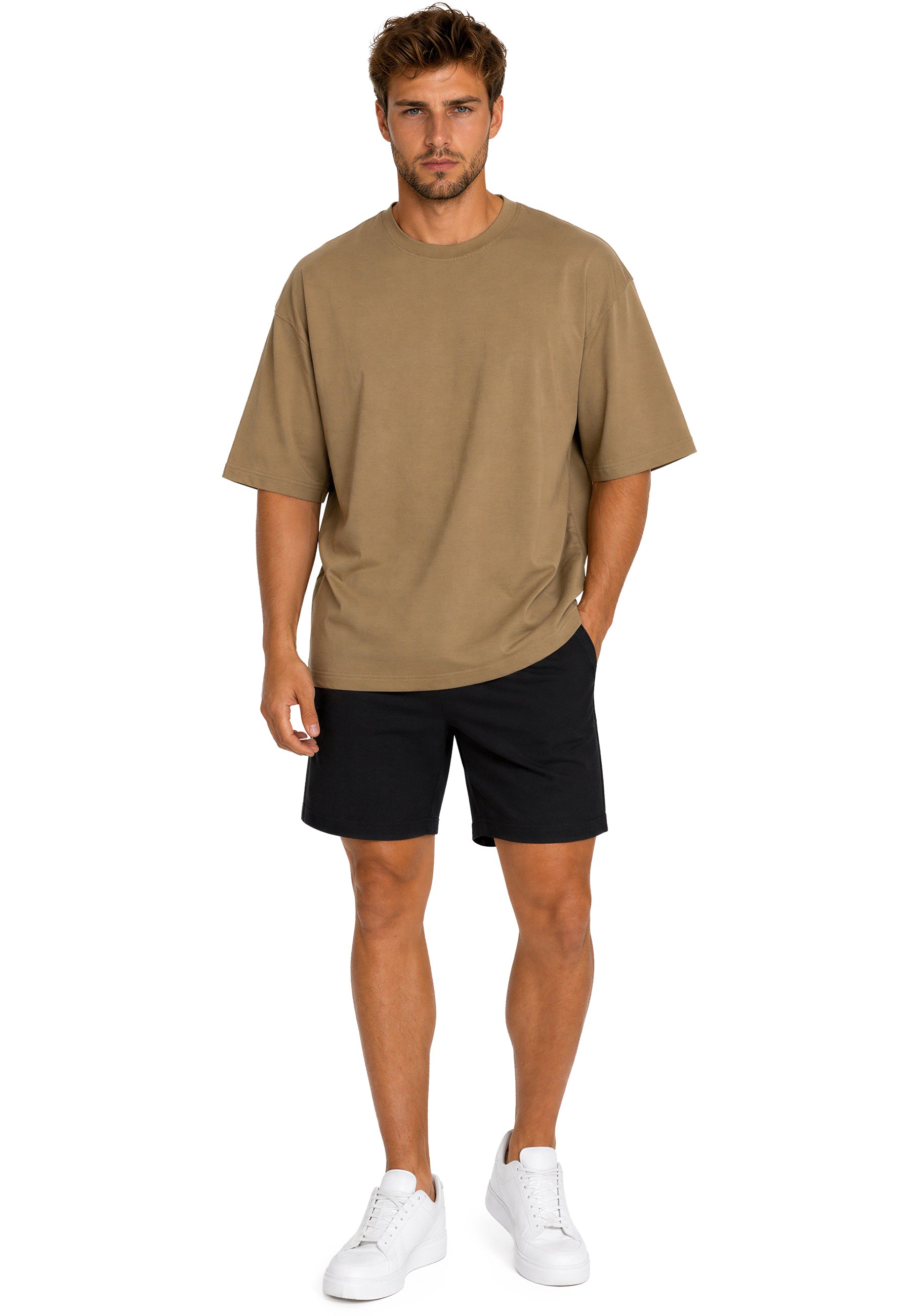 Herren Regular Fit T-Shirt Shoulder Drop 25RS071 Khaki XS - mehrfarbig