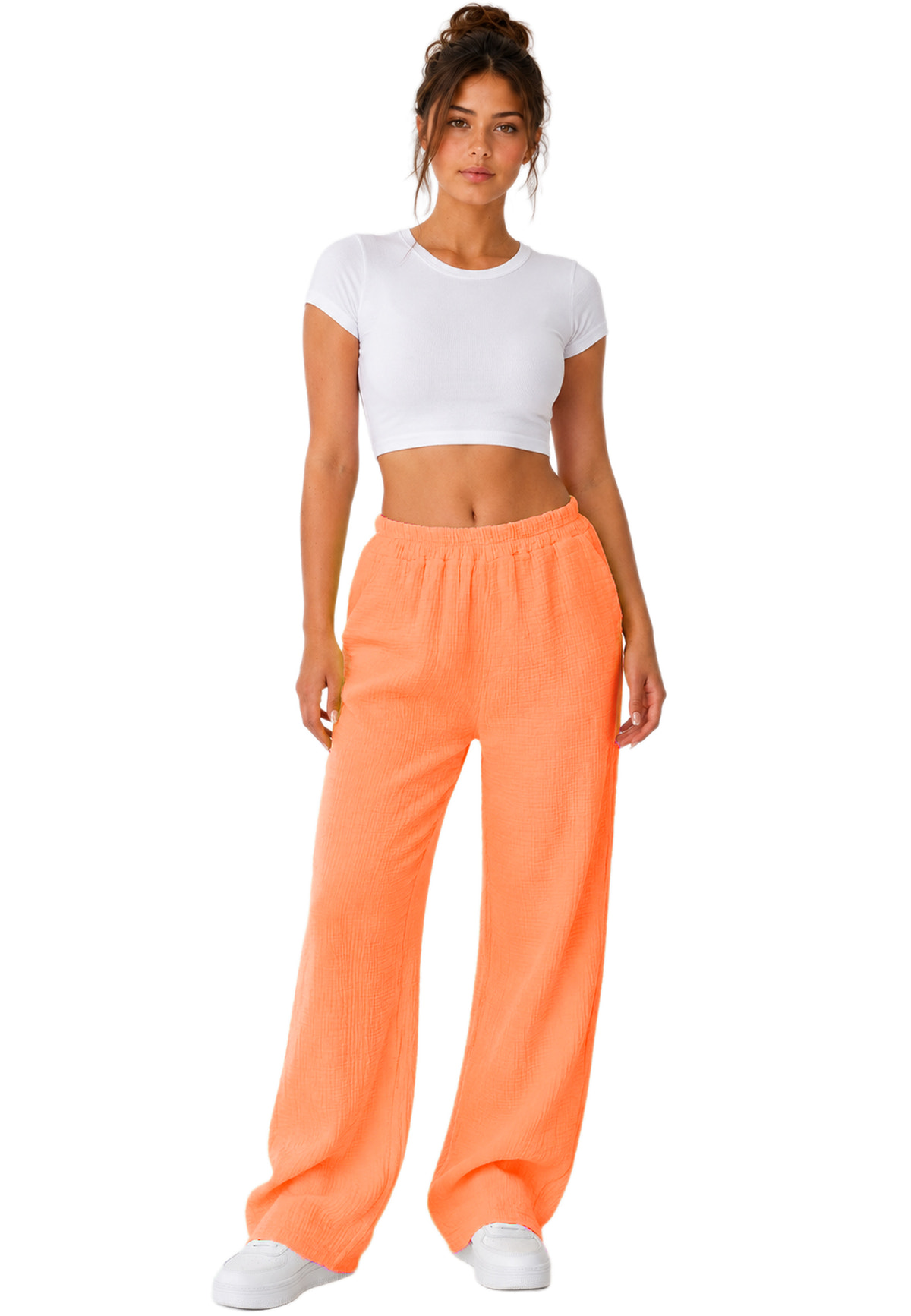 Damen Oversized Hose Musselin in Orange – Reichstadt – Ansicht 7