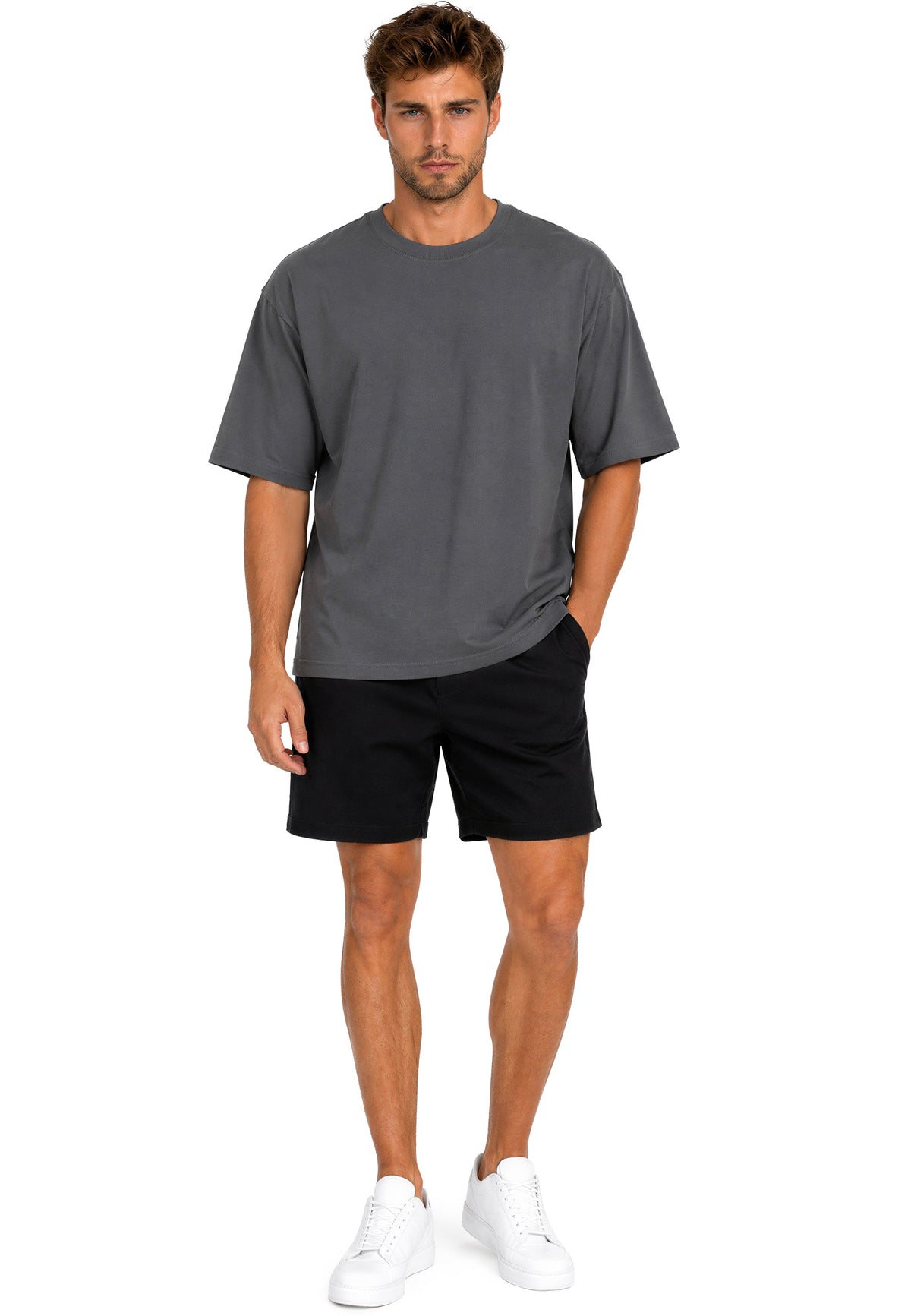 Herren Regular Fit T-Shirt Shoulder Drop in Dark Grey – Reichstadt – Ansicht 7