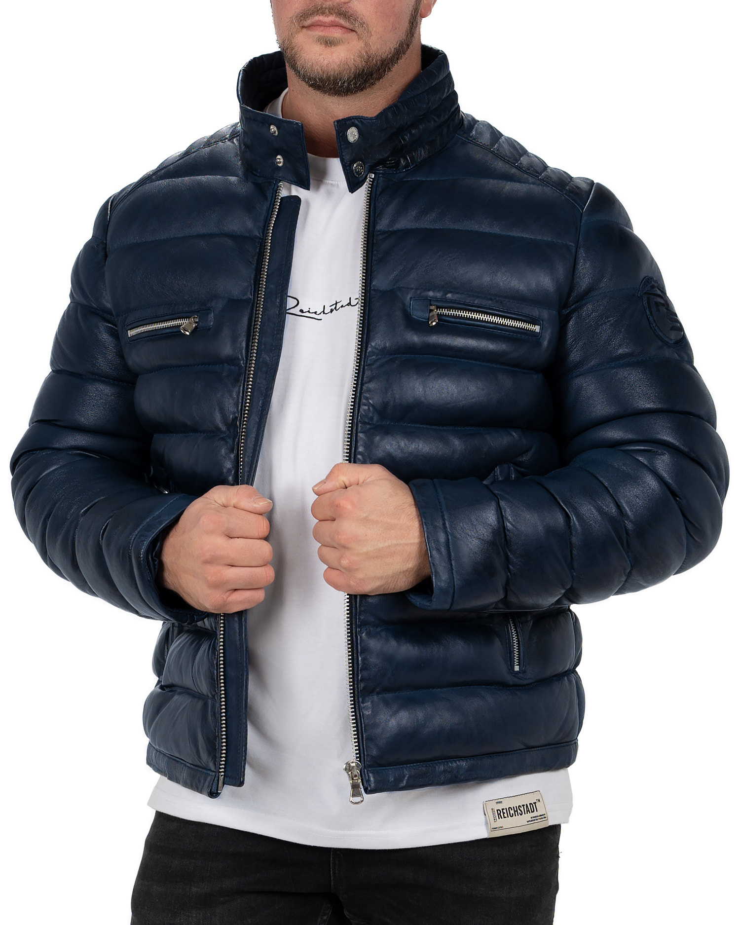 Reichstadt Herren Regular Fit Lederjacke Navy (Modell 19RS016) - Ansicht 7