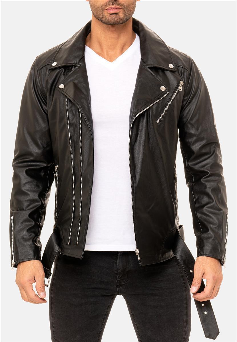 Herren Slim Fit Echtlederjacke Silver Zipper in Black – Reichstadt – Ansicht 8
