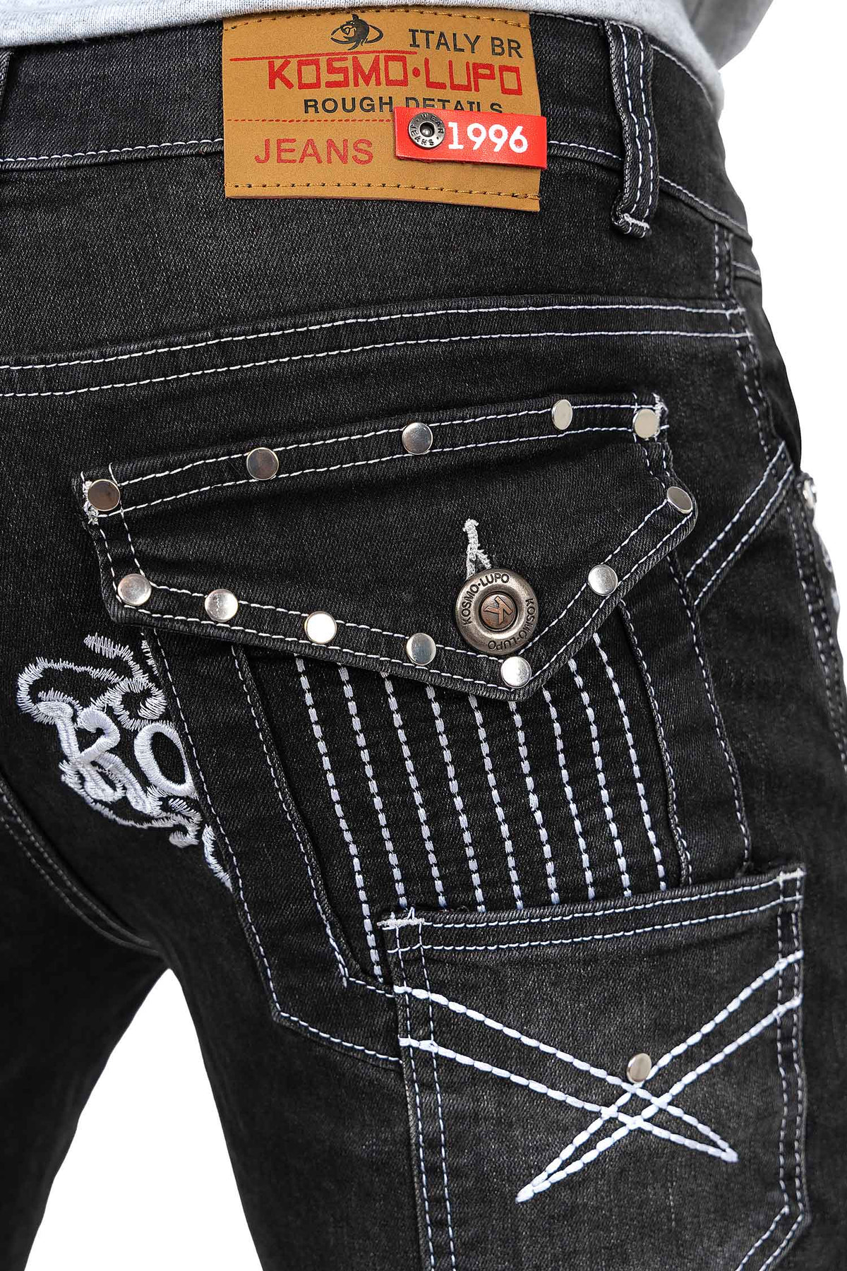 Herren Regular Fit Jeans Stonewashed in Grey – Kosmo Lupo – Ansicht 8