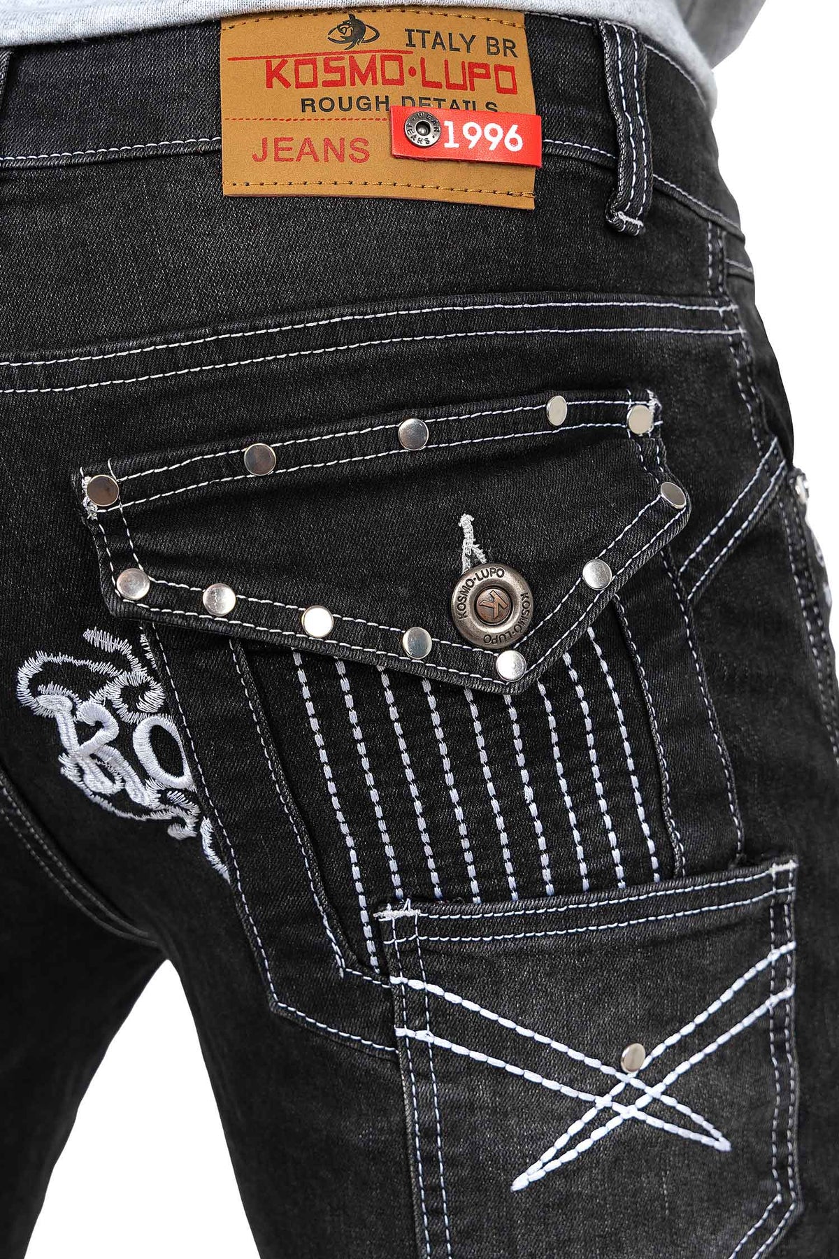 Herren Regular Fit Jeans Stonewashed in Grey – Kosmo Lupo – Ansicht 8