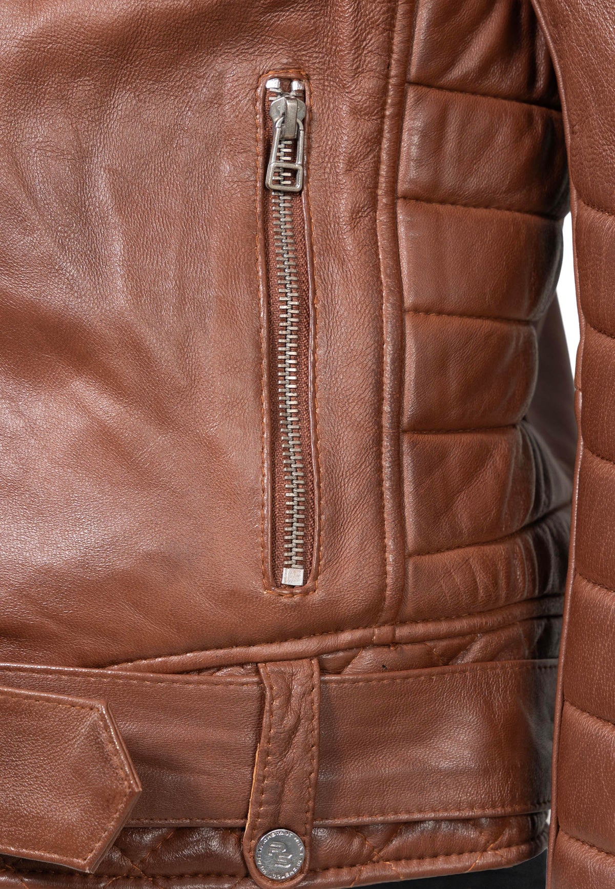Herren Slim Fit Echtlederjacke Black Zipper RS008LUX - Cognac