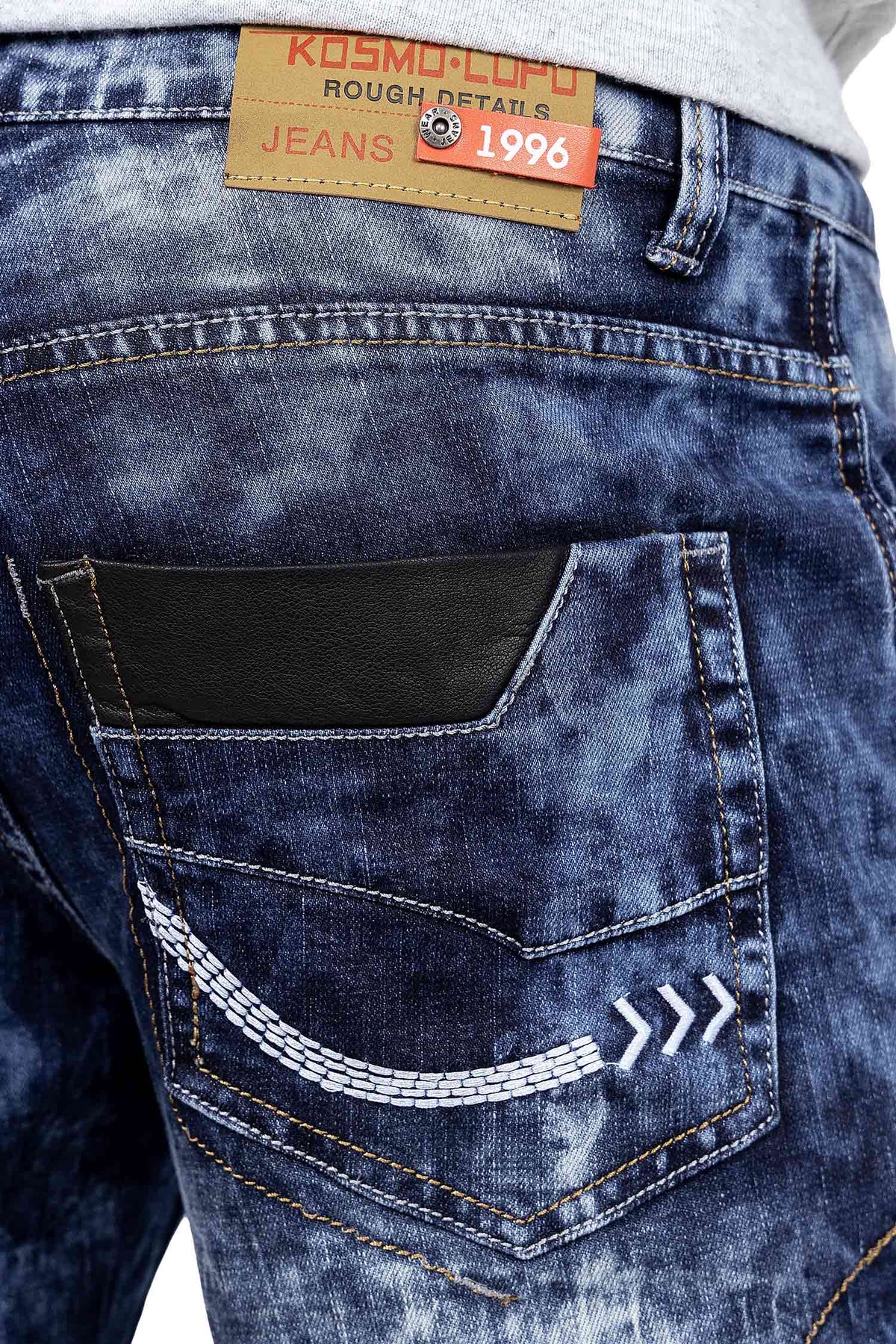 Herren Regular Fit Jeans Stonewashed in Blue – Kosmo Lupo – Ansicht 8