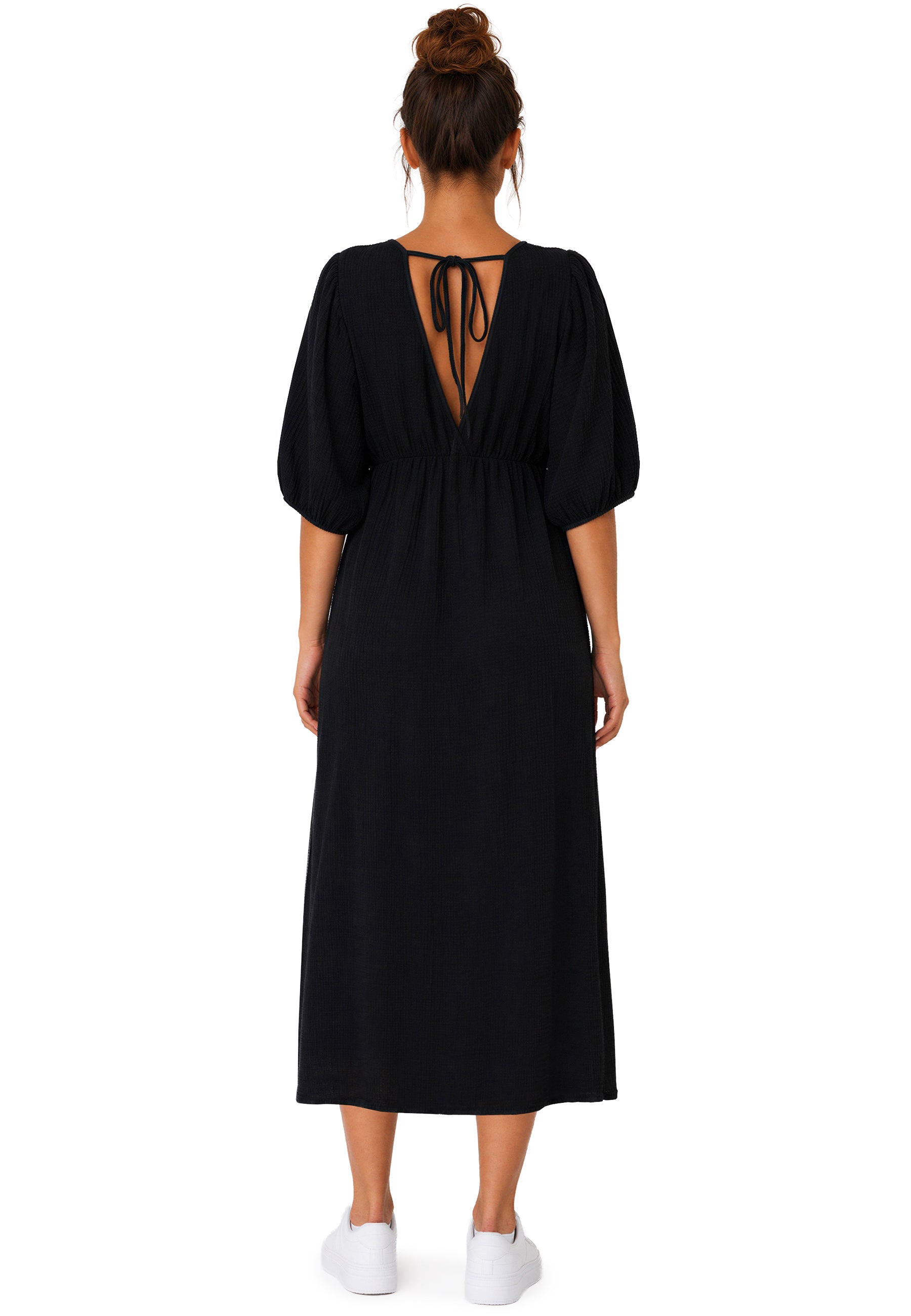 Damen Relaxed Fit Sommerkleid Musselin 25RSW077 - Black