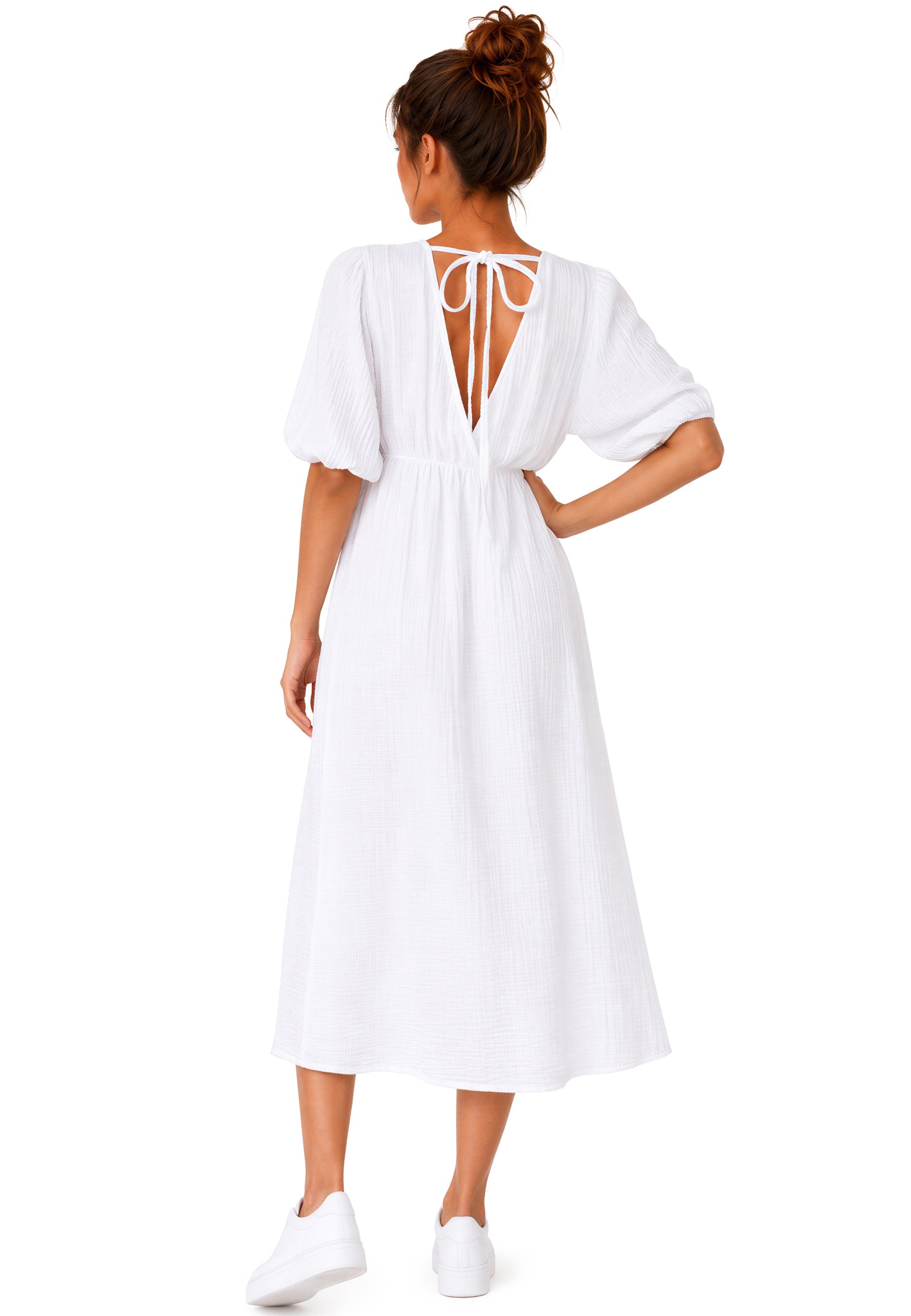Damen Relaxed Fit Sommerkleid Musselin 25RSW077 - White