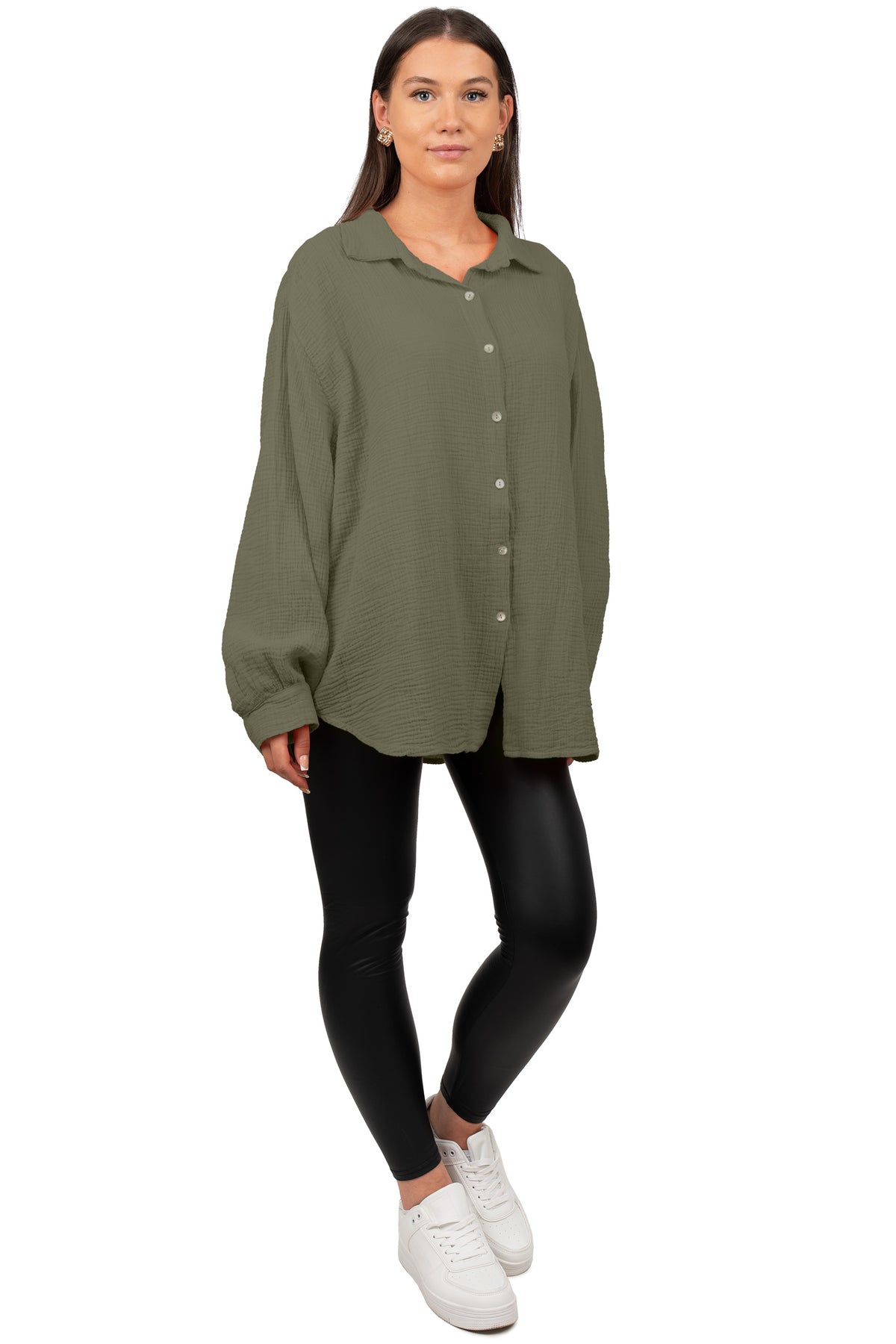Damen Relaxed Fit Bluse Musselin 25RSW080 - Khaki