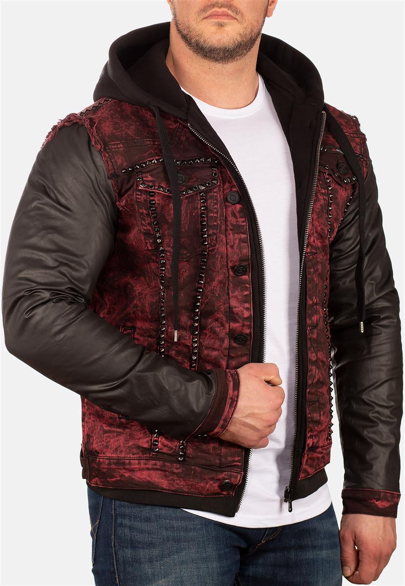 Herren Bequem Kapuzen Sweatjacke Denim in Bordeaux – Cipo & Baxx – Ansicht 8