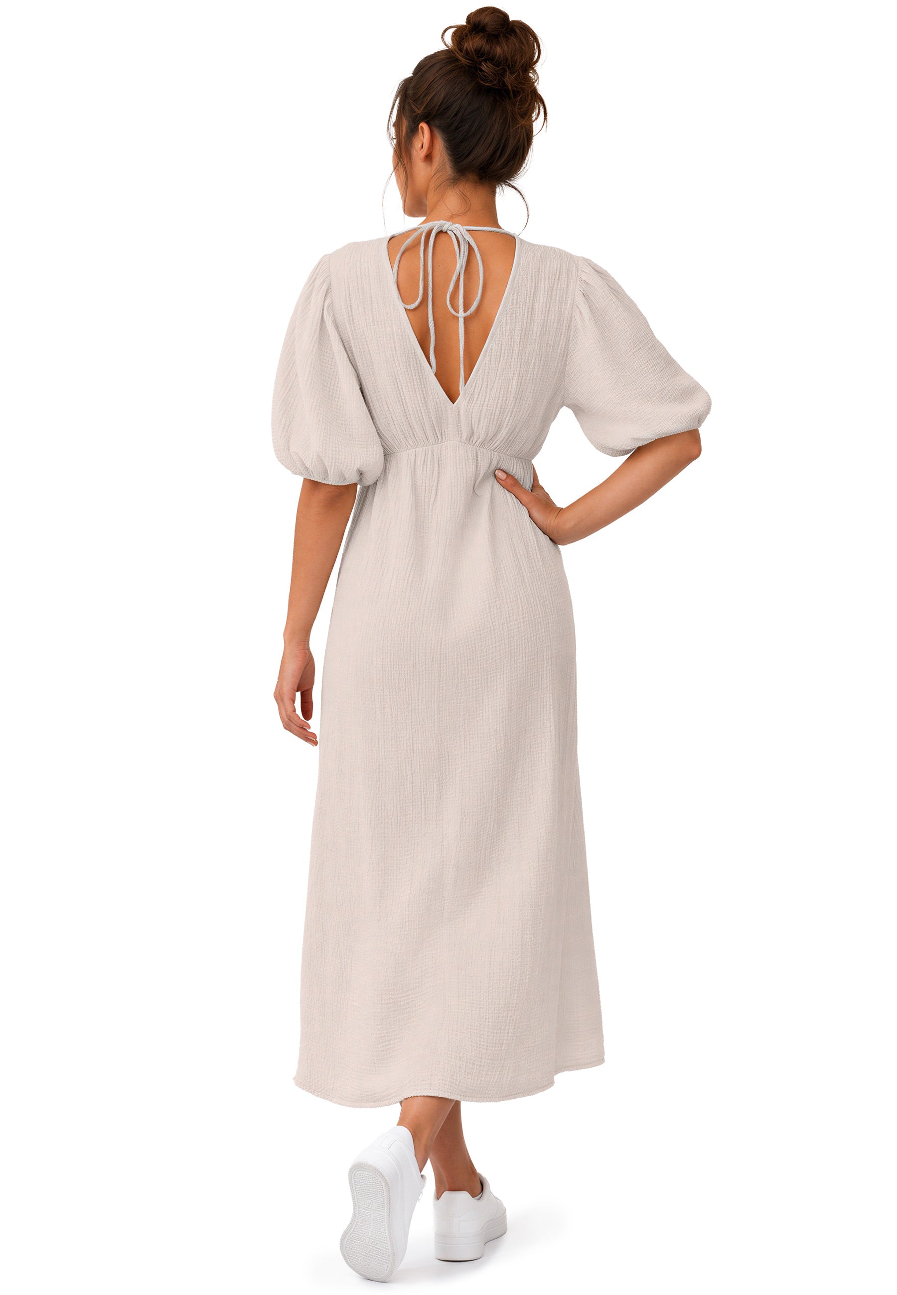 Damen Relaxed Fit Sommerkleid Musselin 25RSW077 - Beige