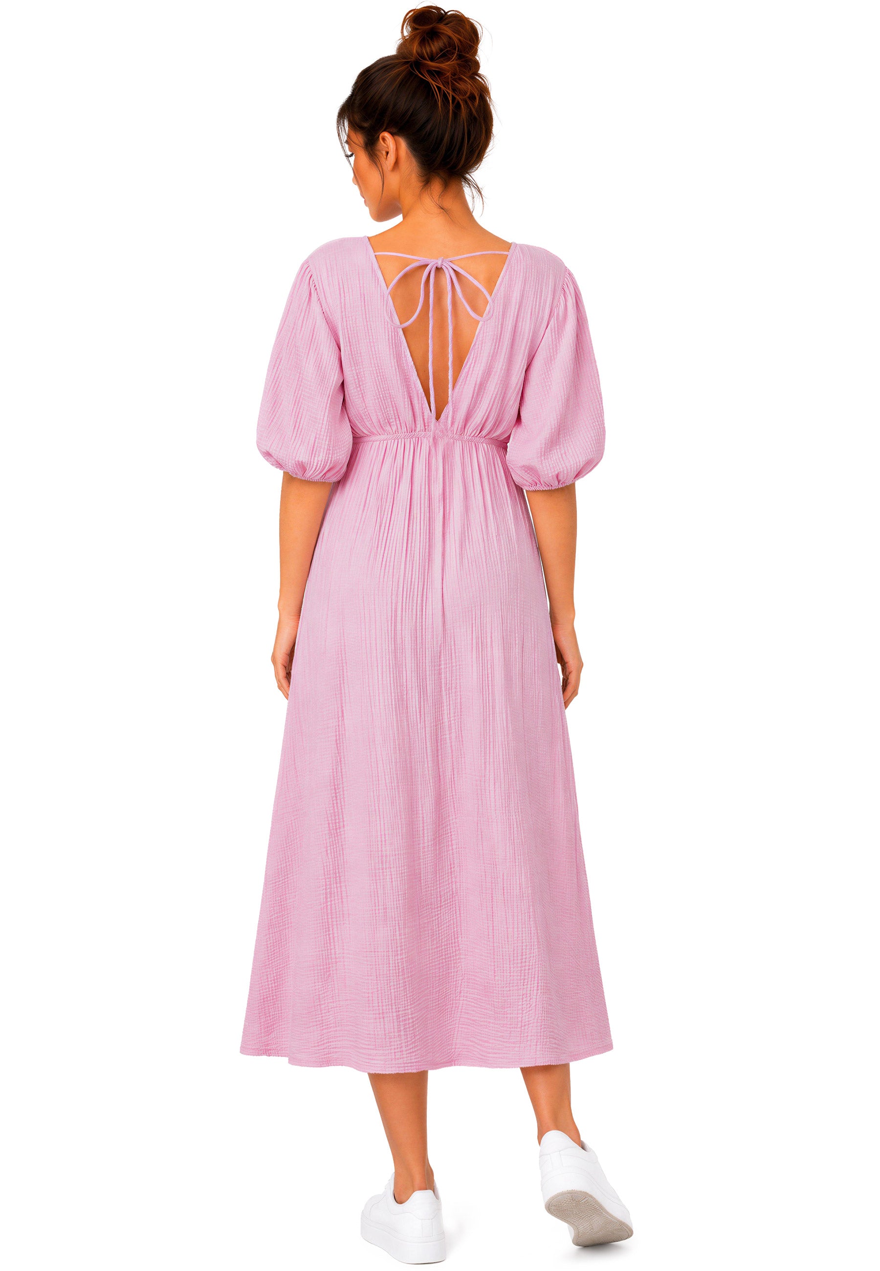 Damen Relaxed Fit Sommerkleid Musselin 25RSW077 - Pink