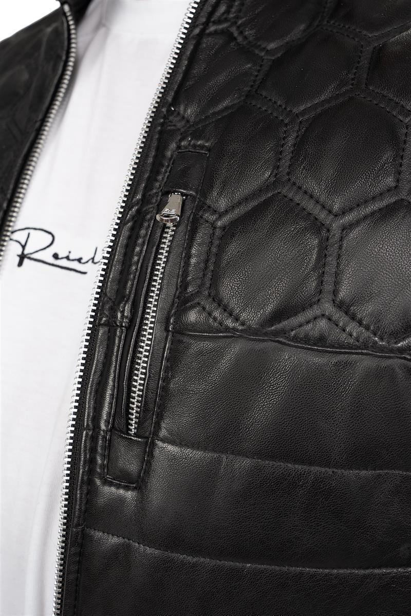 Herren Slim Fit Echtlederjacke Echtleder in Black – Reichstadt – Ansicht 8