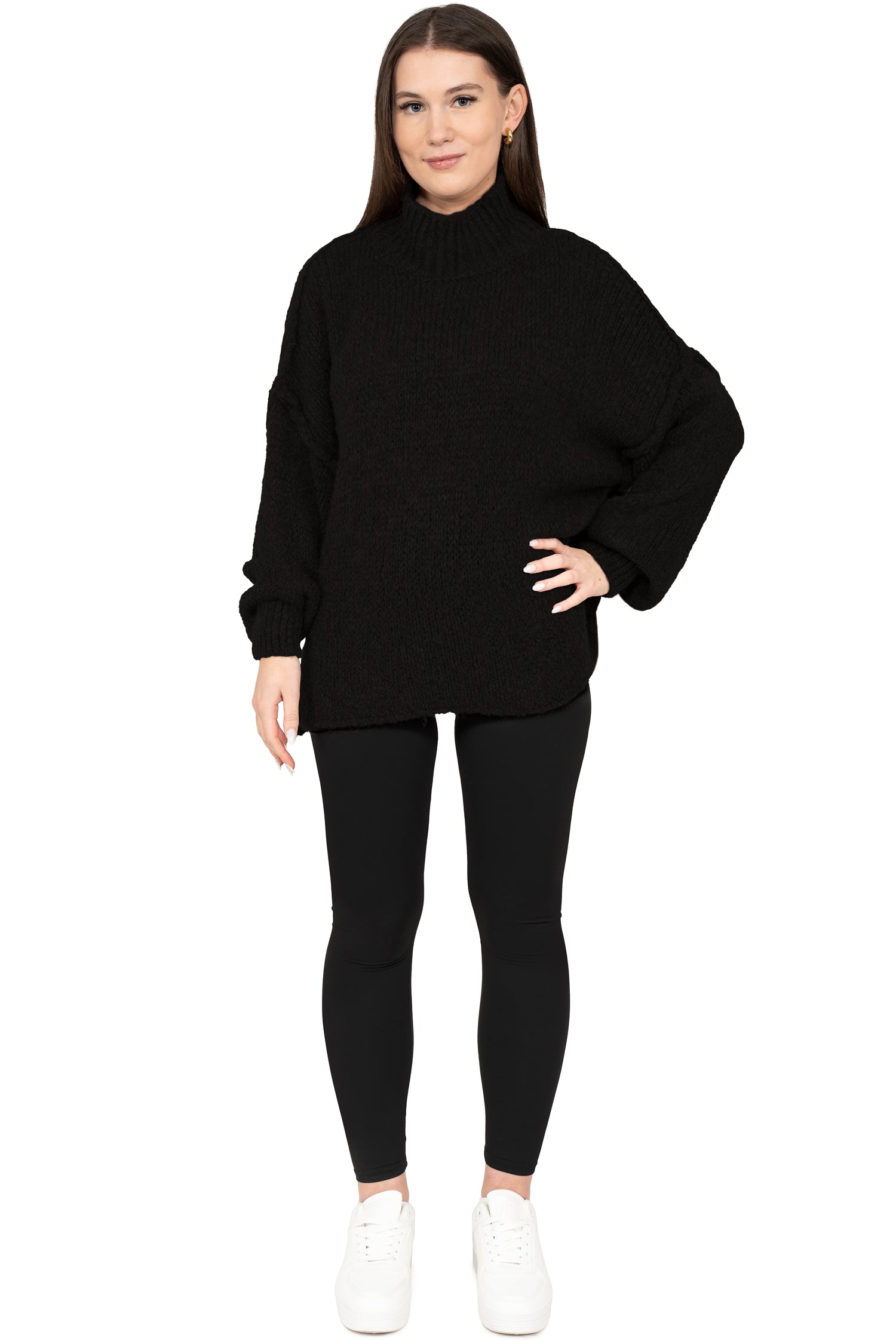 Damen Relaxed Fit Strickpullover 25RSW095 - Black