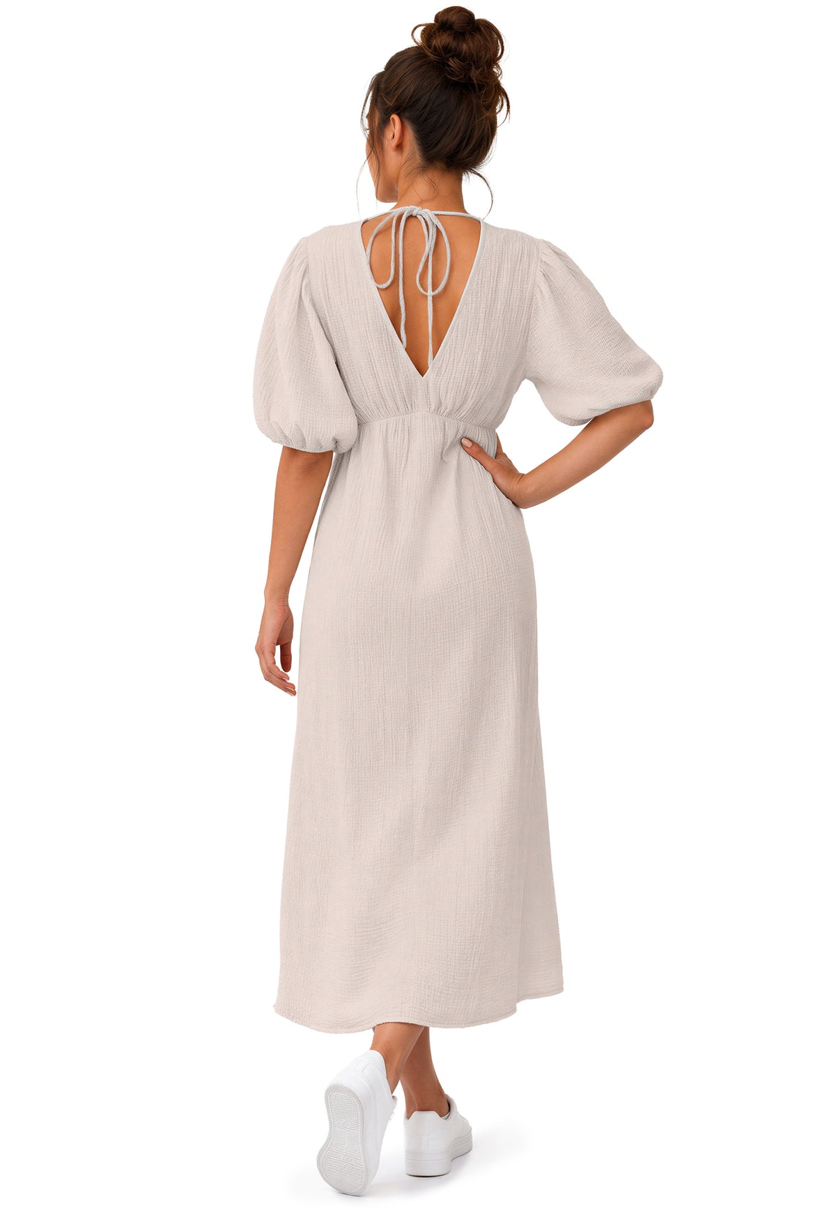 Damen Relaxed Fit Sommerkleid Musselin in Beige – Reichstadt – Ansicht 8