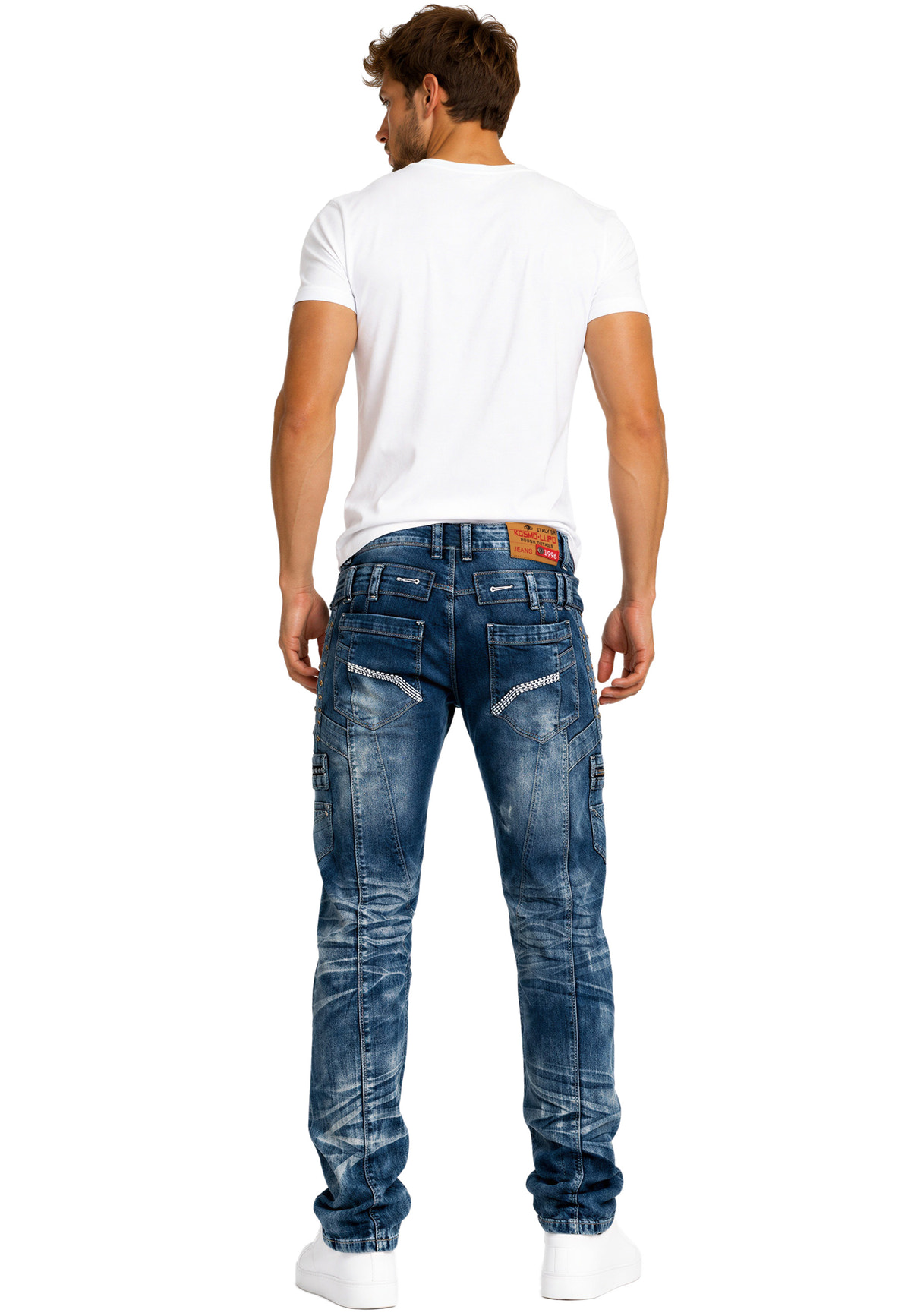 Herren Regular Fit Jeans Stonewashed in Blue – Kosmo Lupo – Ansicht 8