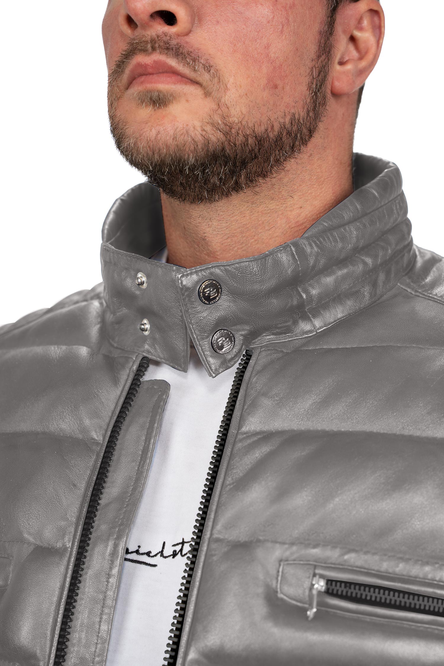 Reichstadt Herren Regular Fit Lederjacke Grau (Modell 19RS016) - Ansicht 8