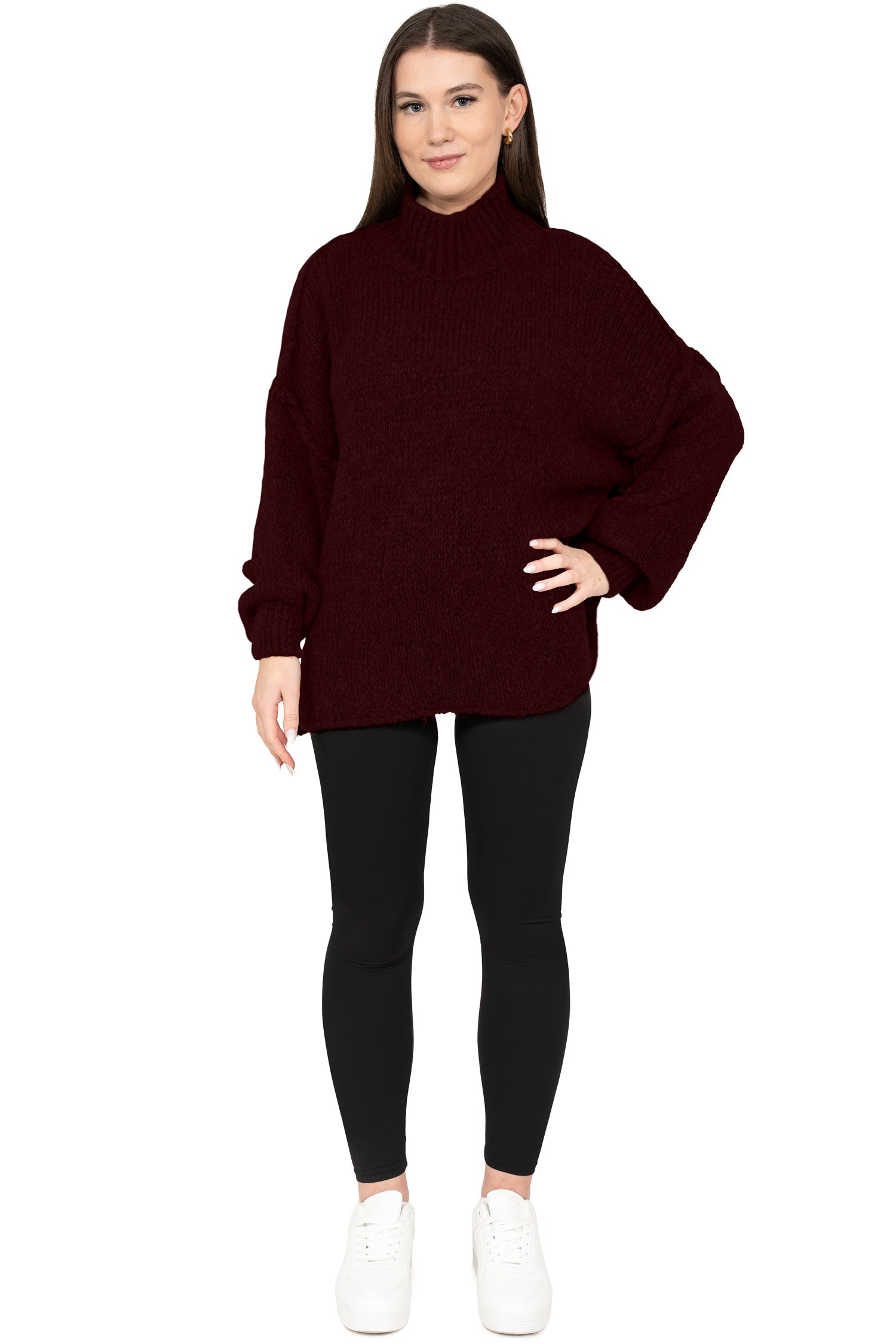 Damen Relaxed Fit Strickpullover 25RSW095 - Bordeaux