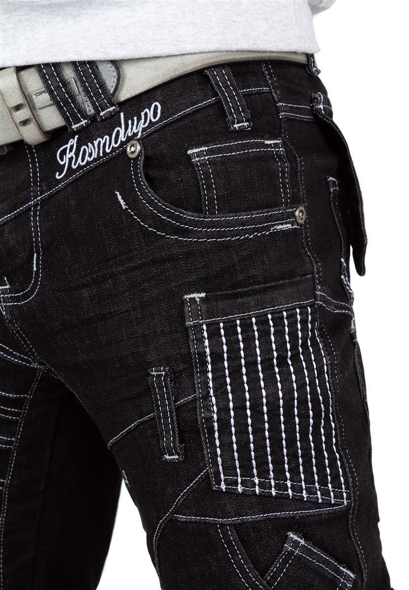Herren Regular Fit Jeans Stonewashed KM130-1 - Black