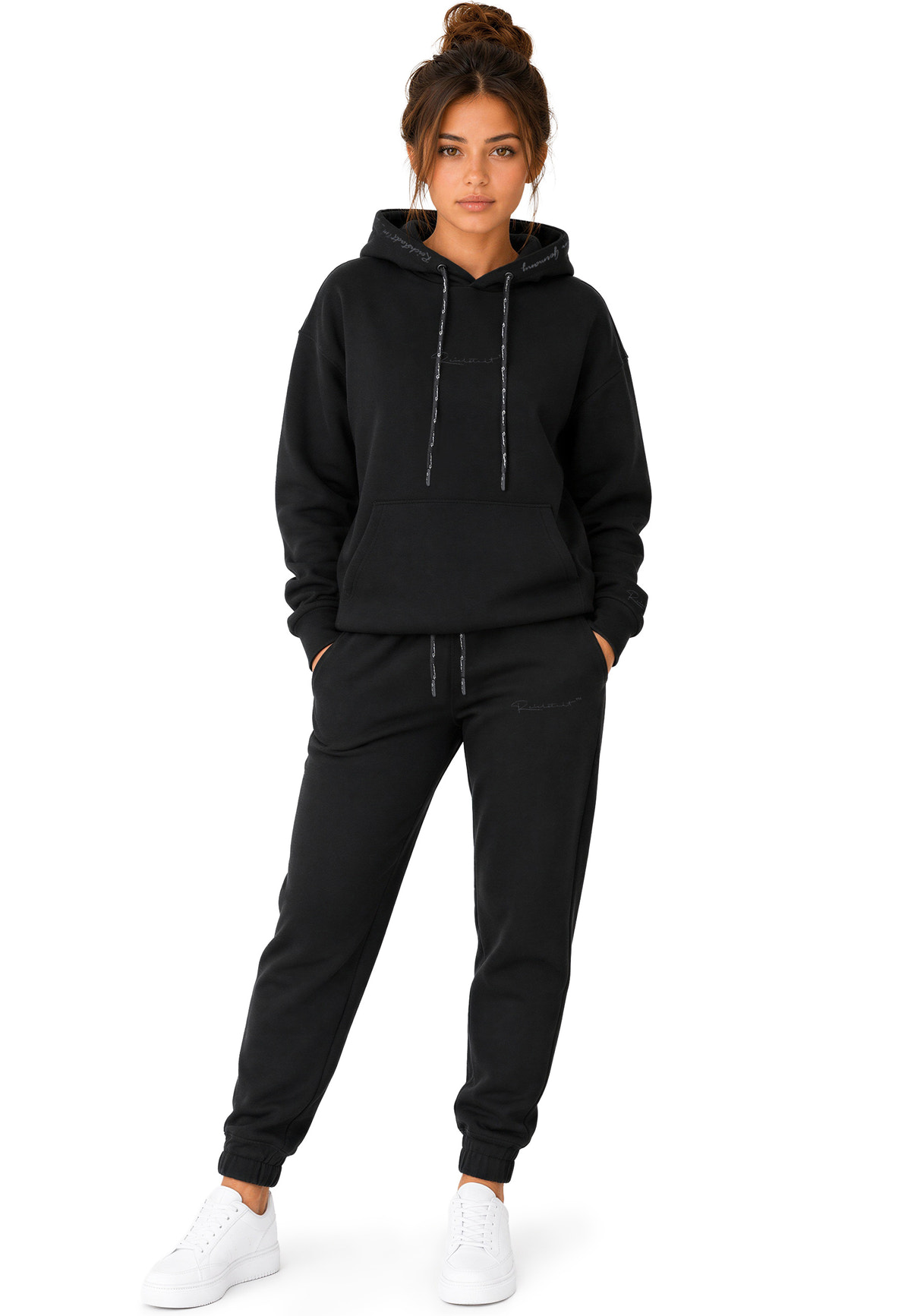 Damen Relaxed Fit Hoodie Marken-Stick in Black – Reichstadt – Ansicht 8