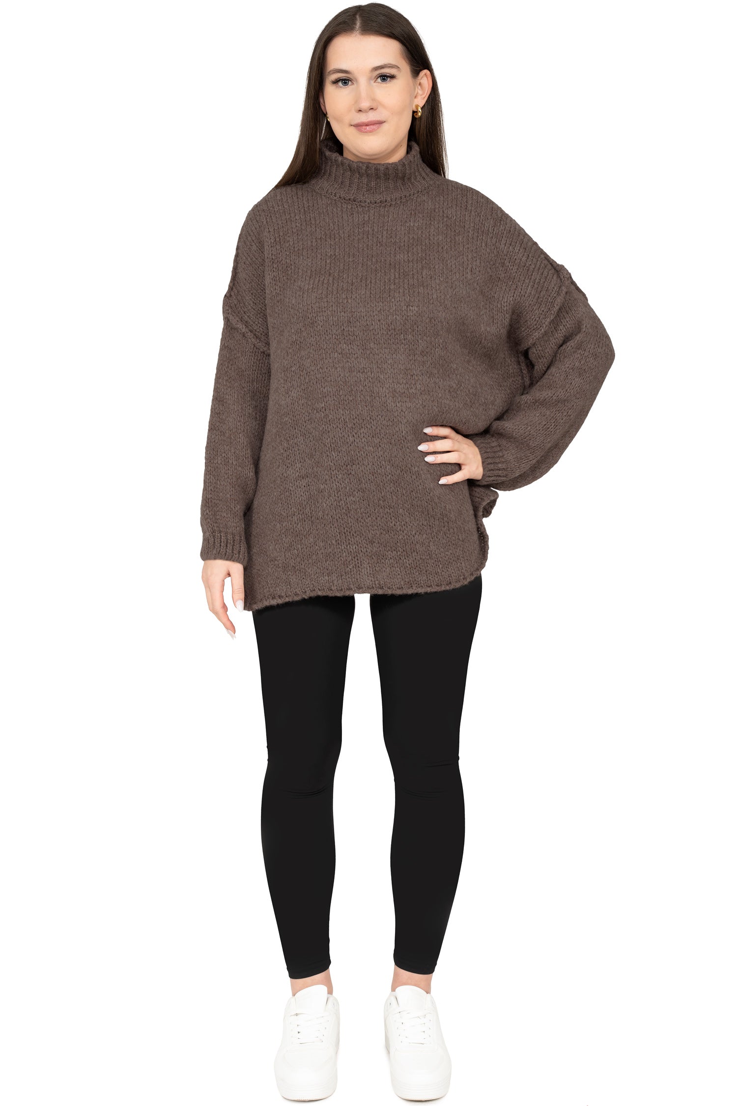 Damen Relaxed Fit Strickpullover 25RSW095 - Taupe