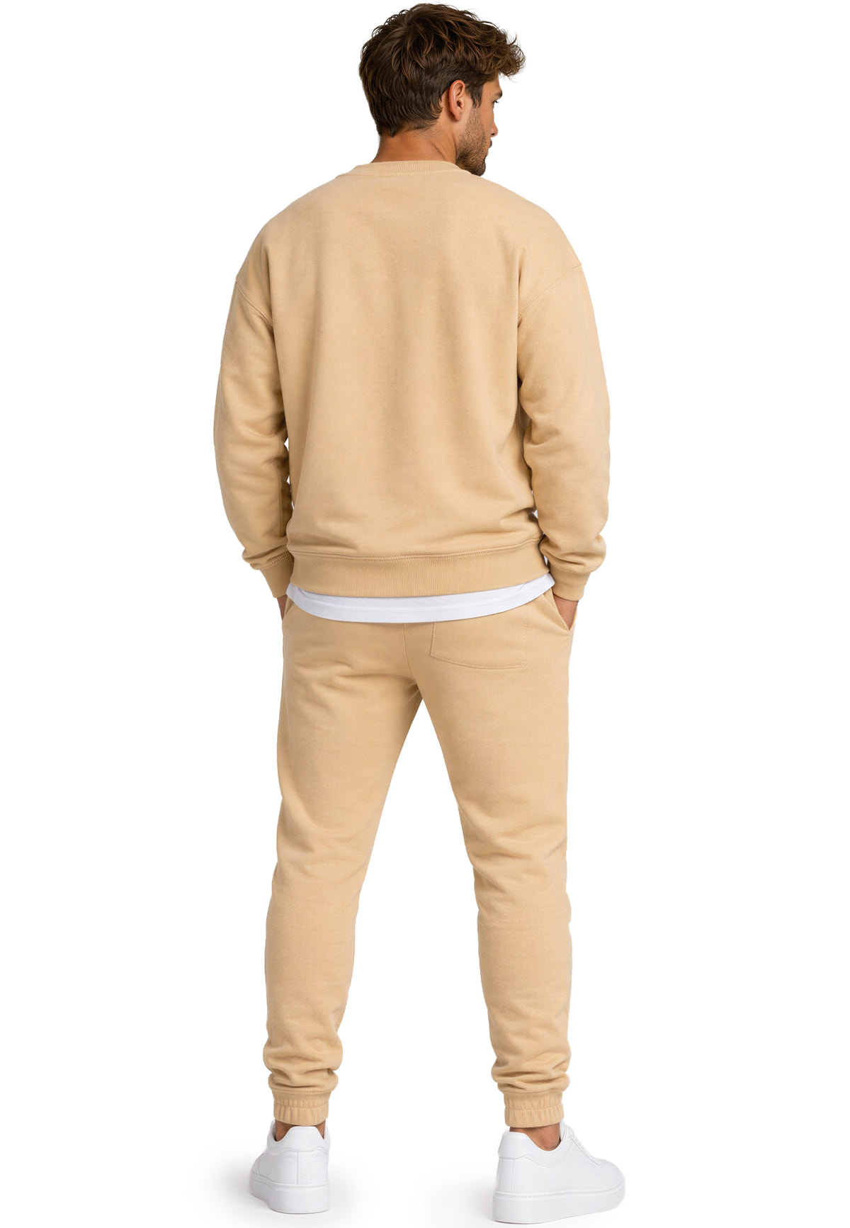 Herren Regular Fit Pullover Logo-Stitching in Beige – Reichstadt – Ansicht 8