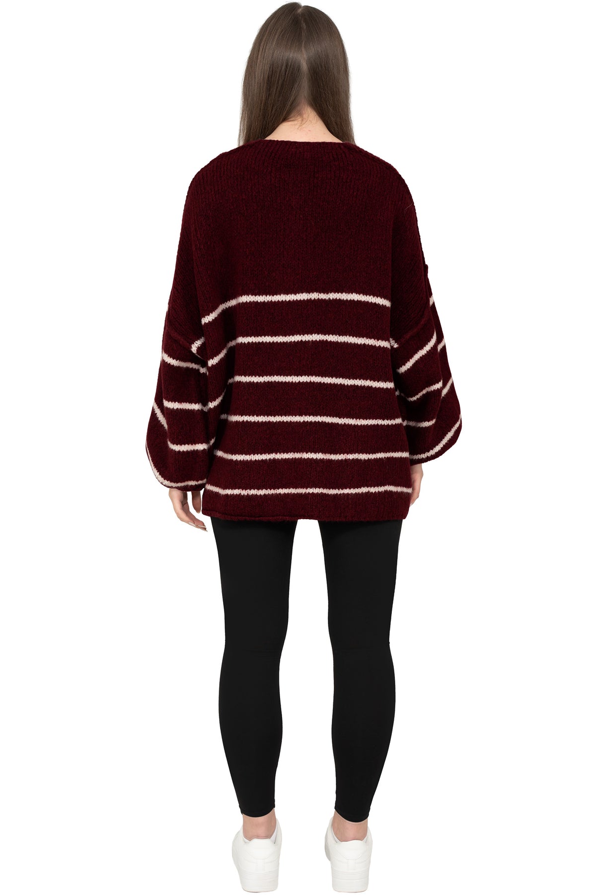 Damen Relaxed Fit Cardigan 25RSW088 - Bordeaux-White