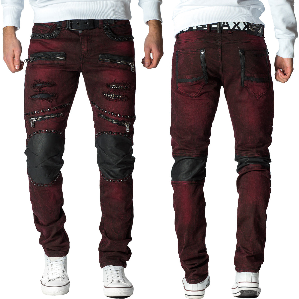 Herren Slim Fit Jeans Stonewashed in Bordeaux – Cipo & Baxx – Ansicht 8