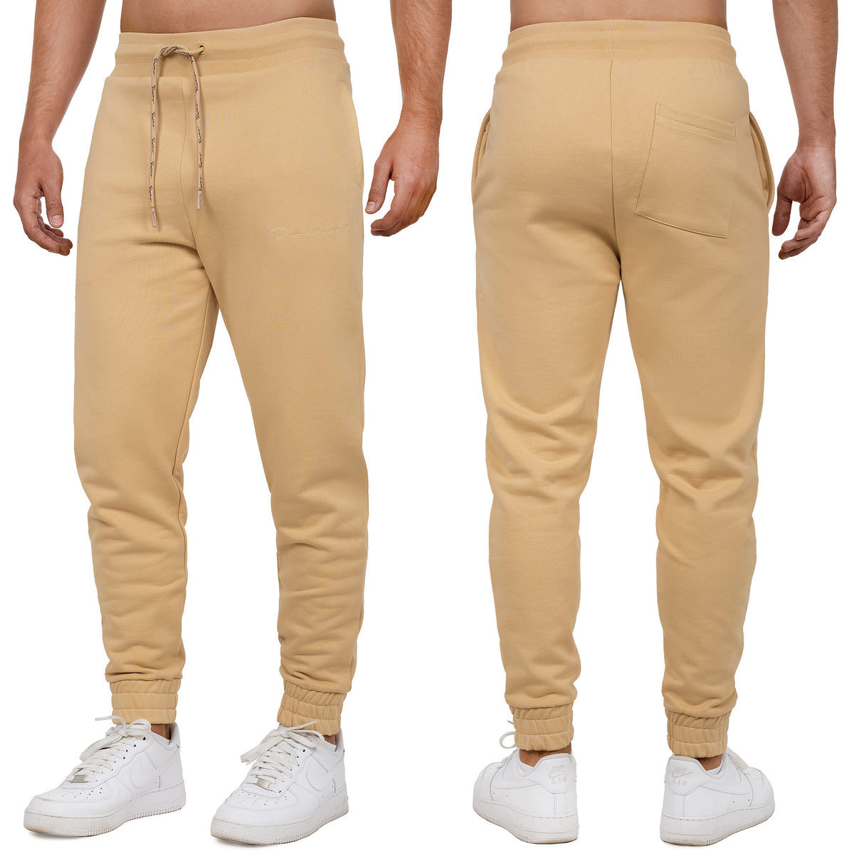 Herren Regular Fit Jogginghose Marken-Stick in Beige – Reichstadt – Ansicht 9