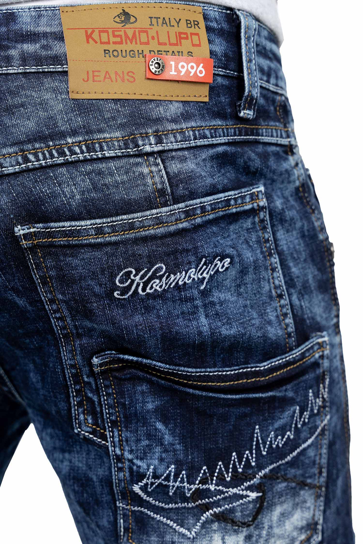 Herren Regular Fit Jeans Stonewashed in Blue – Kosmo Lupo – Ansicht 9
