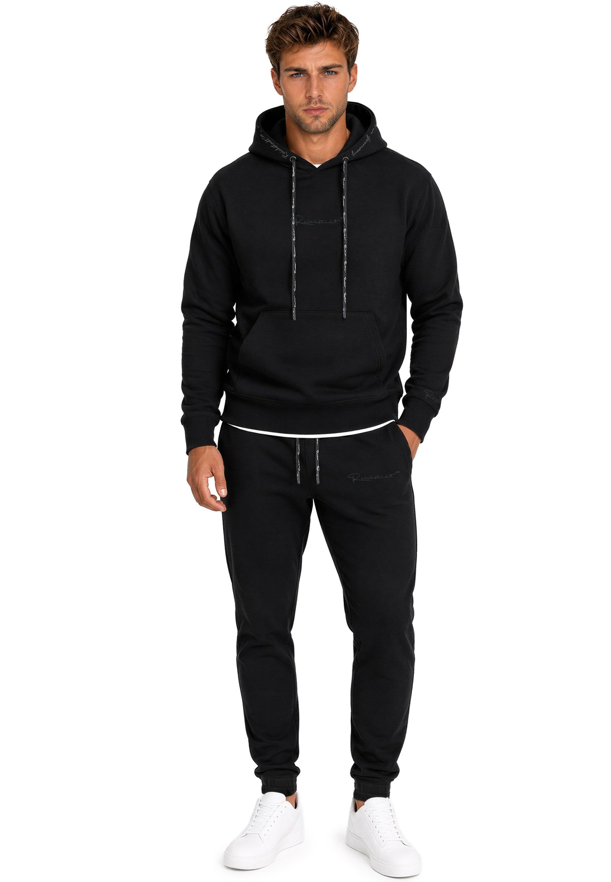 Herren Regular Fit Hoodie Marken-Stick in Black – Reichstadt – Ansicht 9