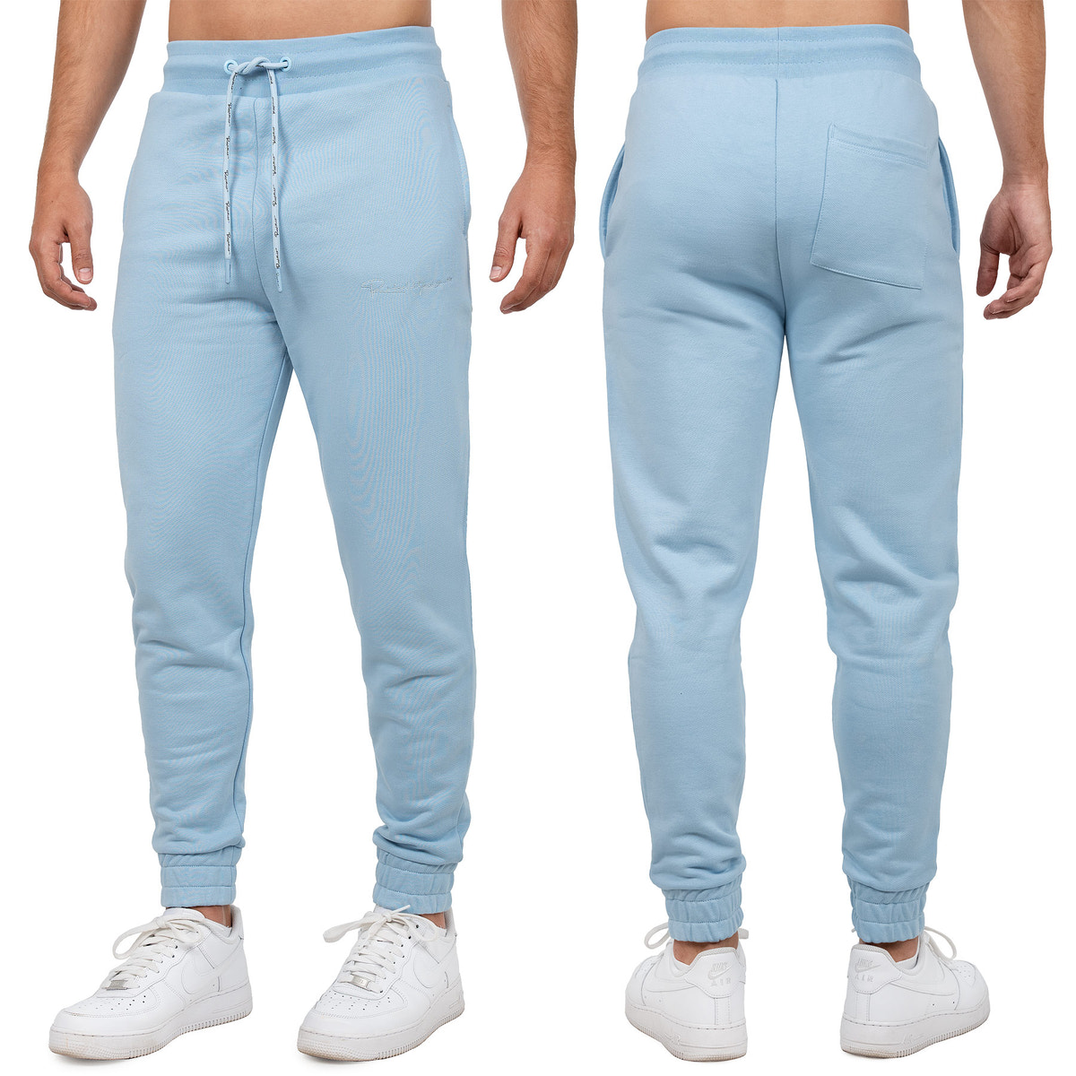 Herren Regular Fit Jogginghose Marken-Stick in Baby Blue – Reichstadt – Ansicht 9