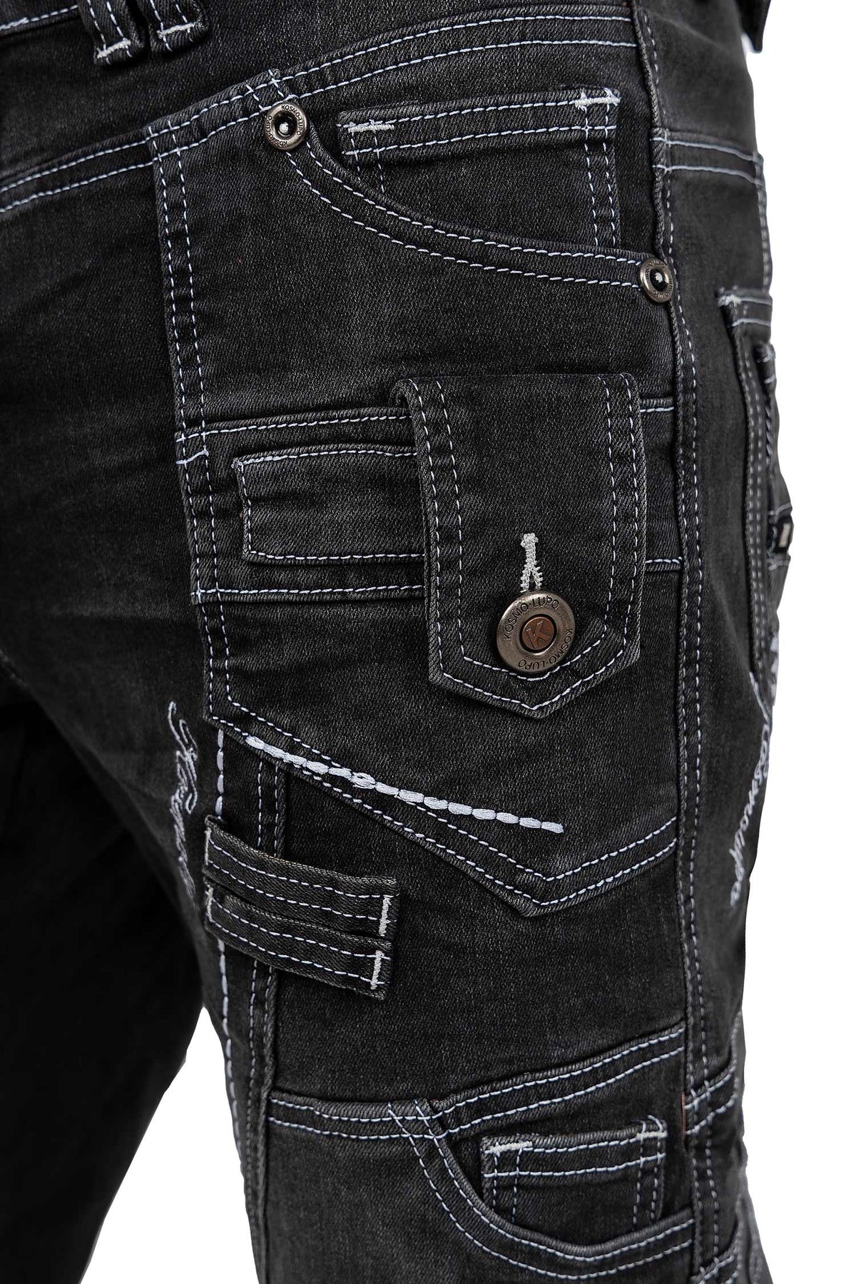 Herren Regular Fit Jeans Stonewashed in Grey – Kosmo Lupo – Ansicht 9