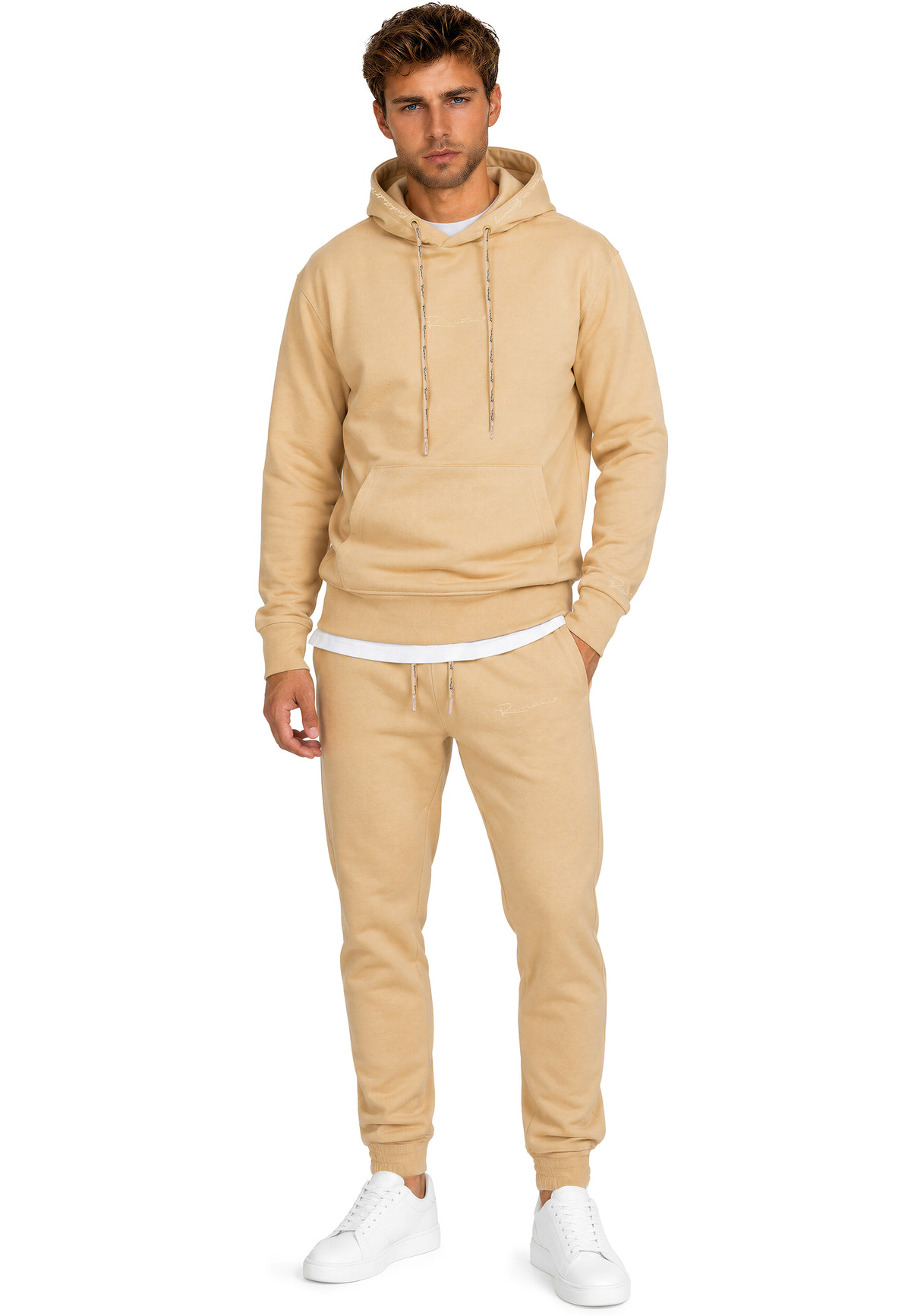 Herren Regular Fit Hoodie Marken-Stick in Beige – Reichstadt – Ansicht 9