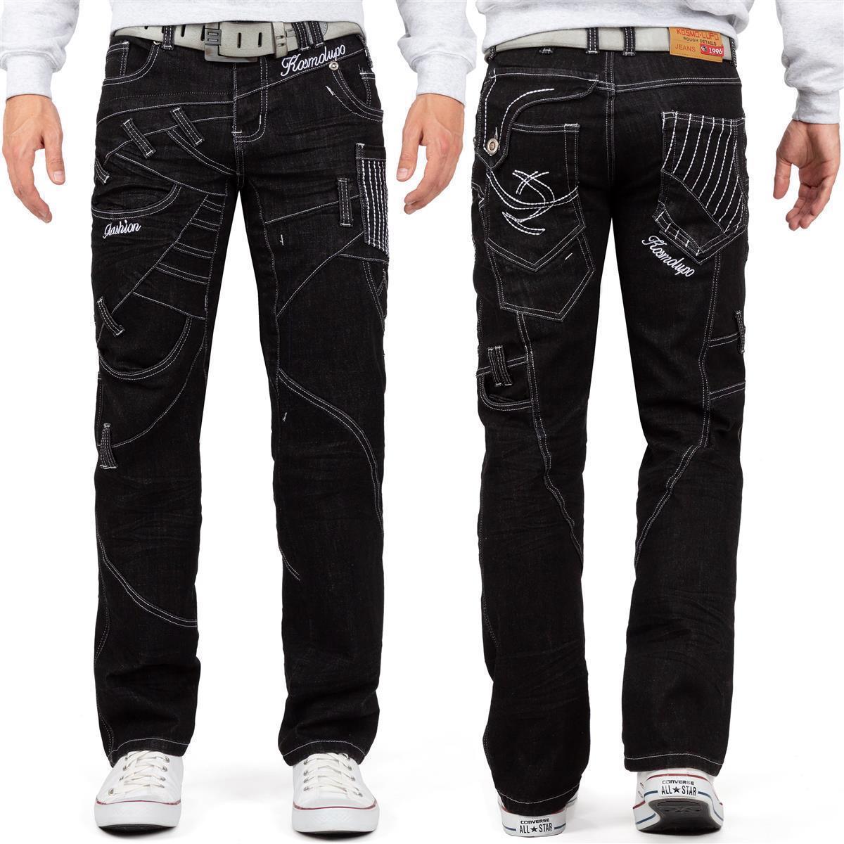 Herren Regular Fit Jeans Stonewashed KM130-1 - Black