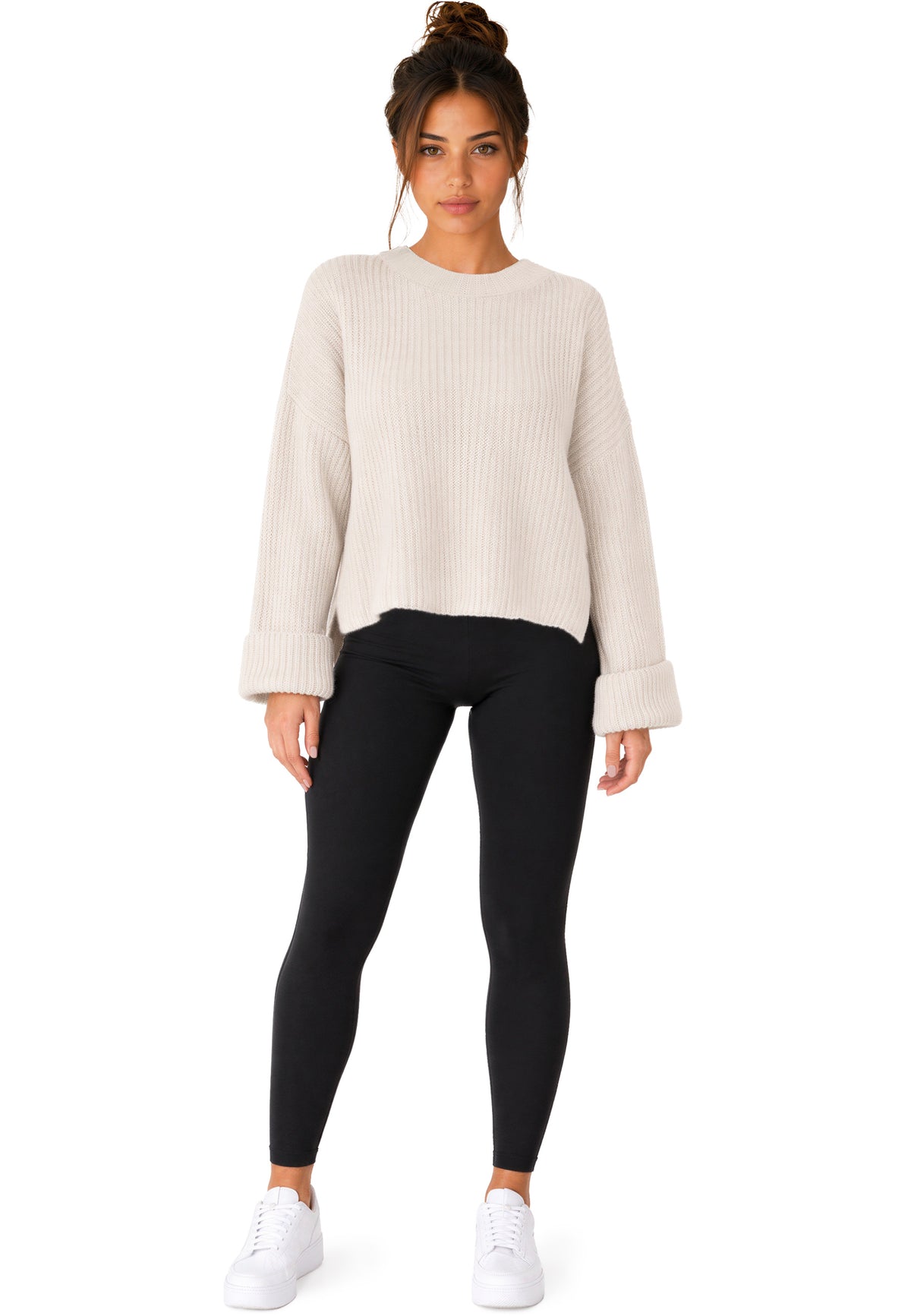 Damen Relaxed Fit Strickpullover 25RSW093 - Beige
