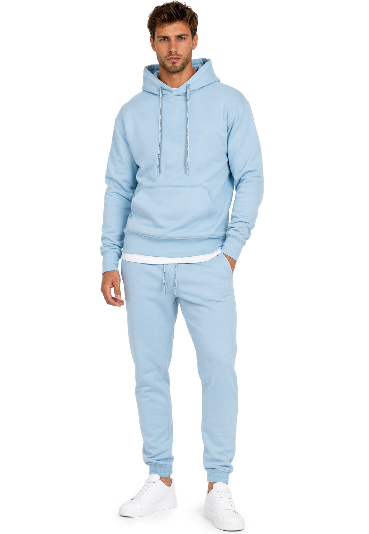 Herren Regular Fit Hoodie Marken-Stick in Baby Blue – Reichstadt – Ansicht 9