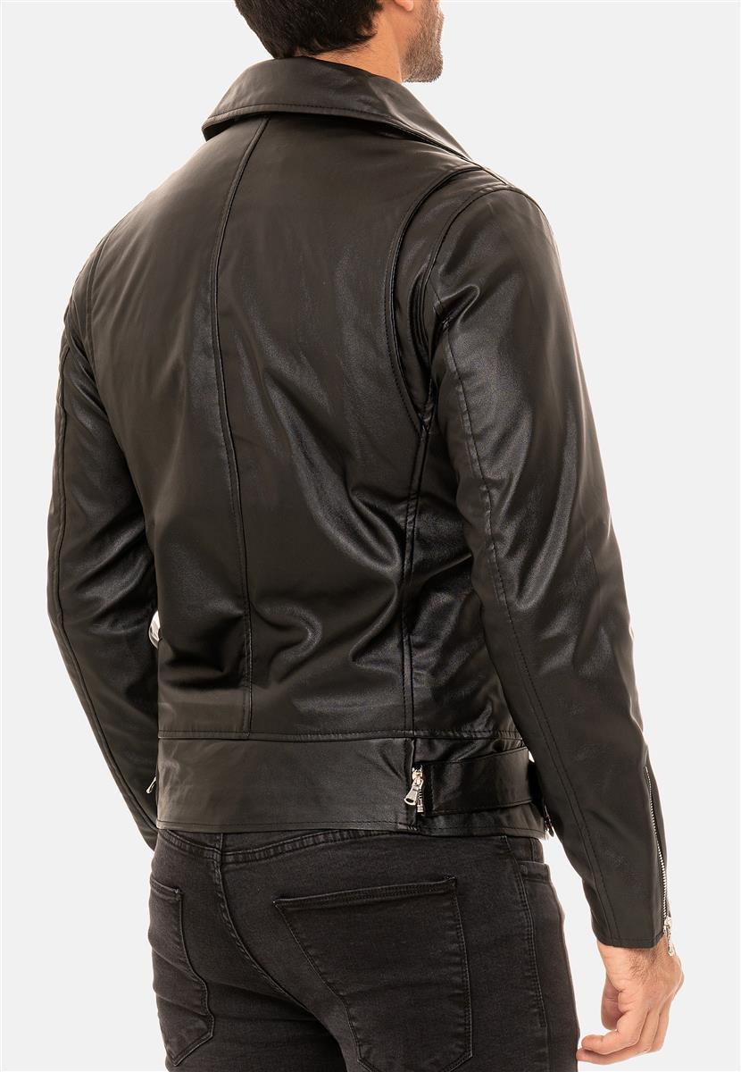 Herren Slim Fit Echtlederjacke Silver Zipper in Black – Reichstadt – Ansicht 9