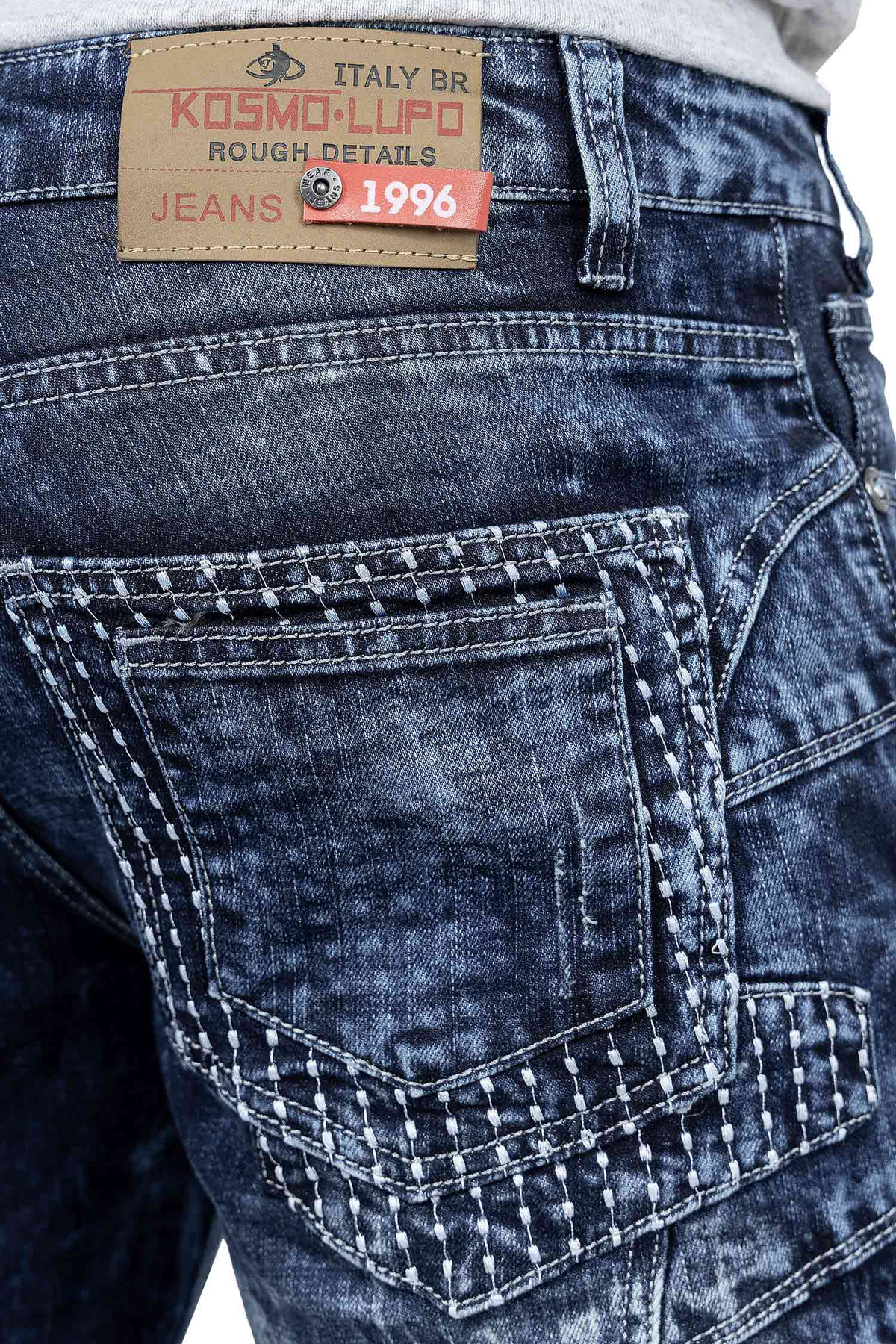 Herren Regular Fit Jeans Stonewashed in Blue – Kosmo Lupo – Ansicht 9