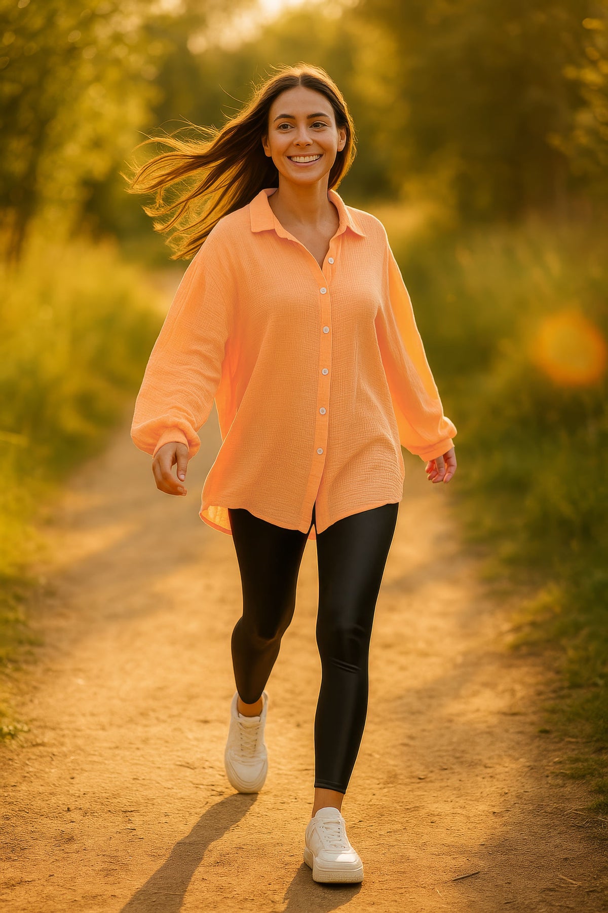 Damen Relaxed Fit Bluse Musselin 25RSW080 - Orange